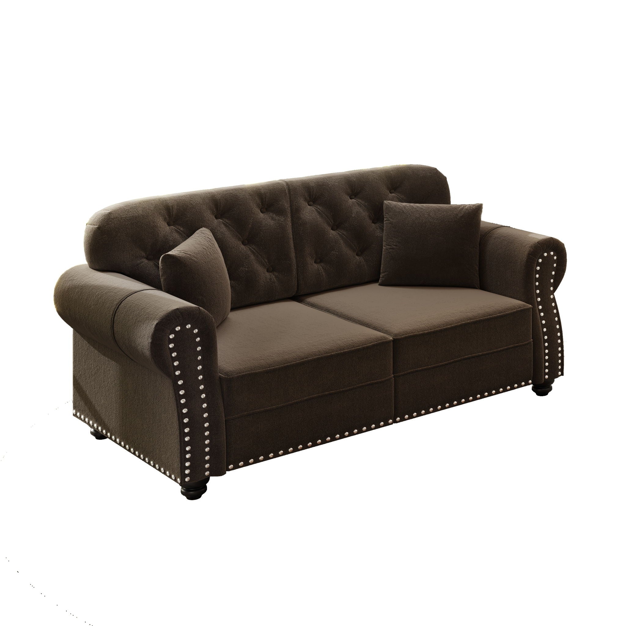 Upholstered Sofa Set With Nailhead Trim And Rolled Armrests, Includes Pillows