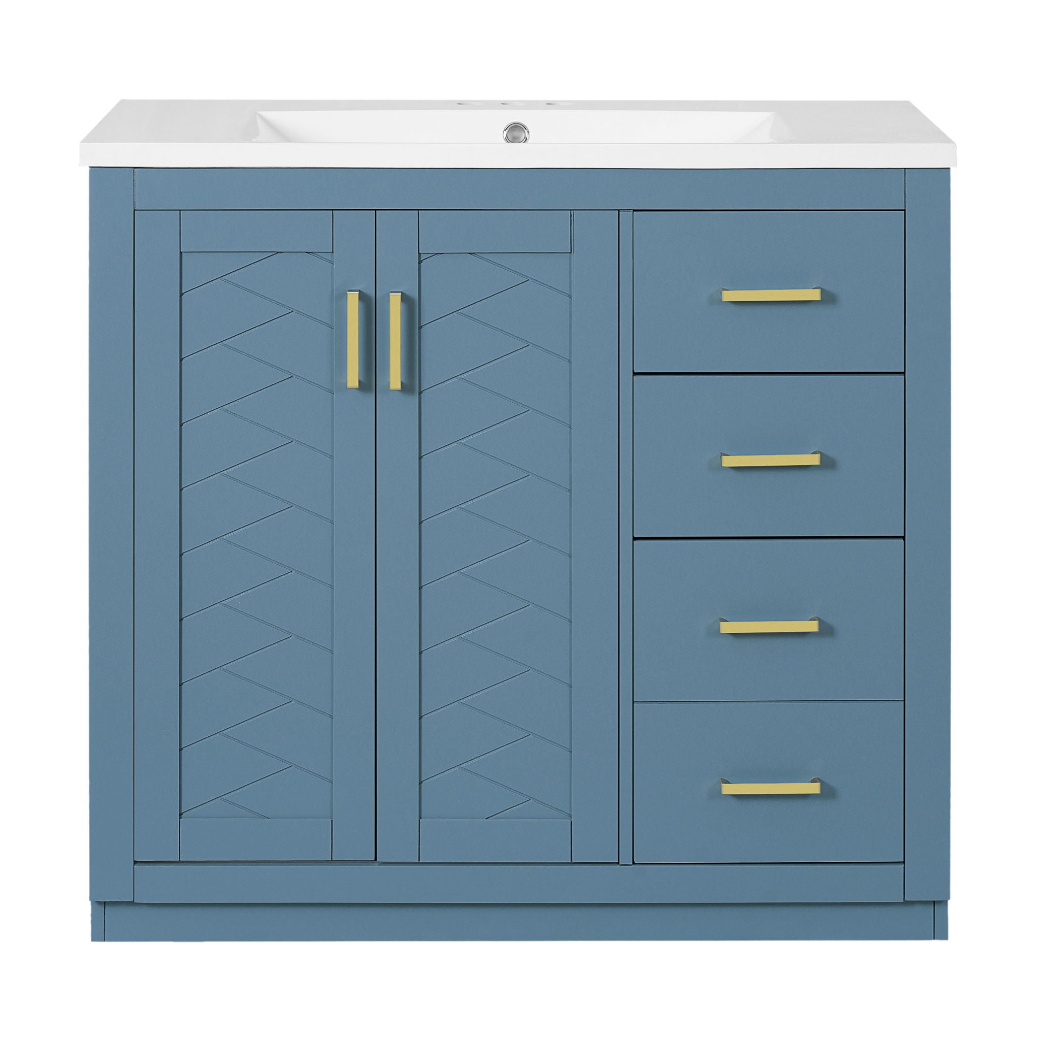 Bathroom Vanity With Sink, Storage Cabinet, Freestanding Set With 3 Drawers & Soft Closing Doors - Indigo