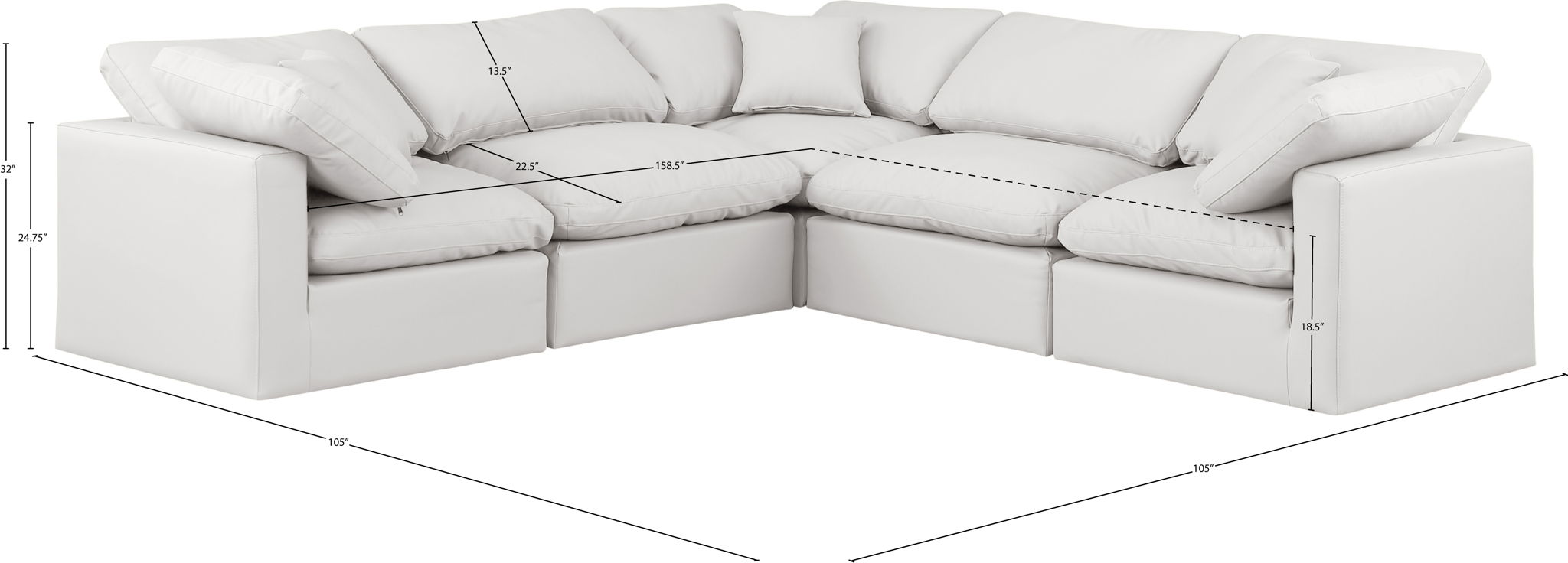 Indulge - Faux Leather 5 Piece Modular Corner Sectional