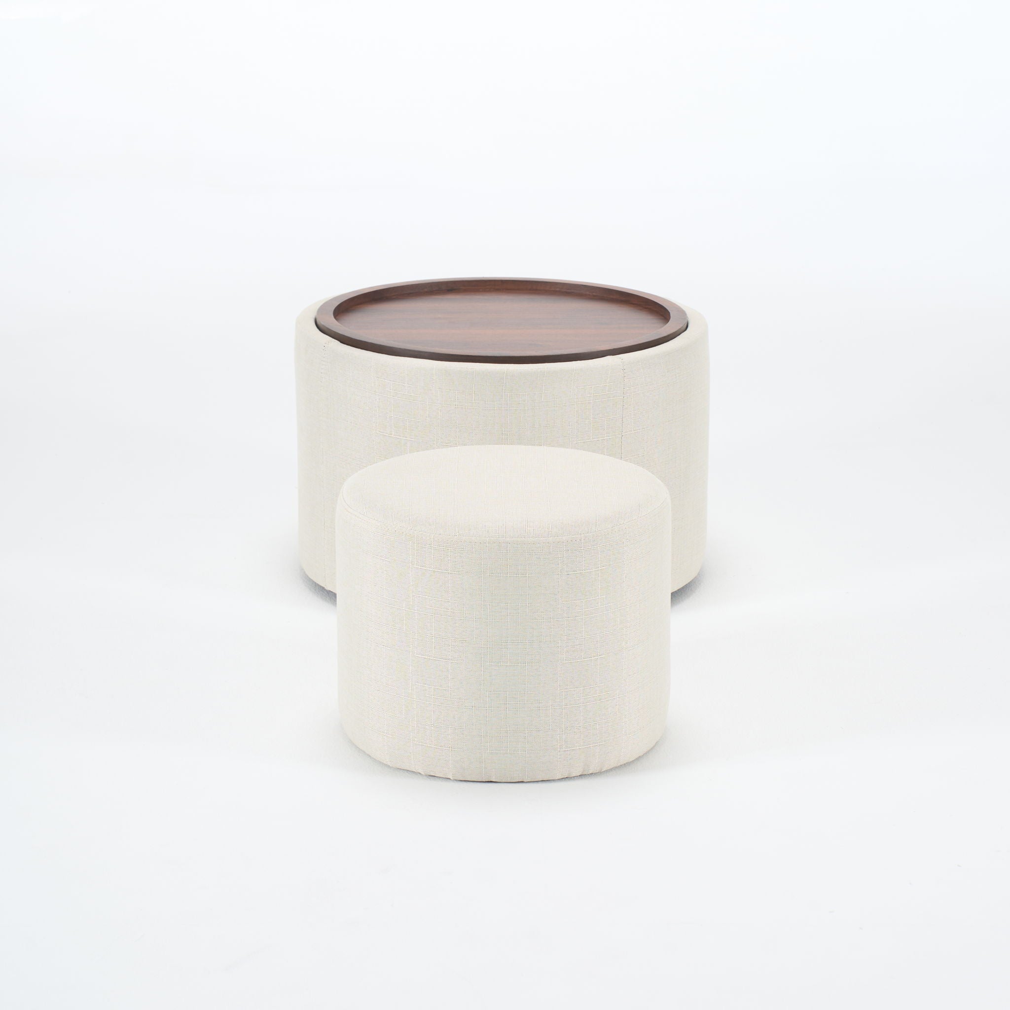 Nesting Ottomans, Round Coffee Table & Bench With Tray (Set of 2)