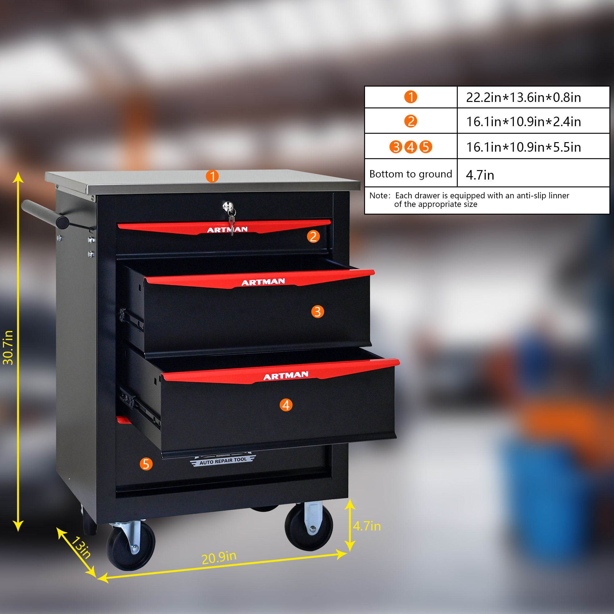 Drawer Multifunctional Tool Cart With Wheels For Garage