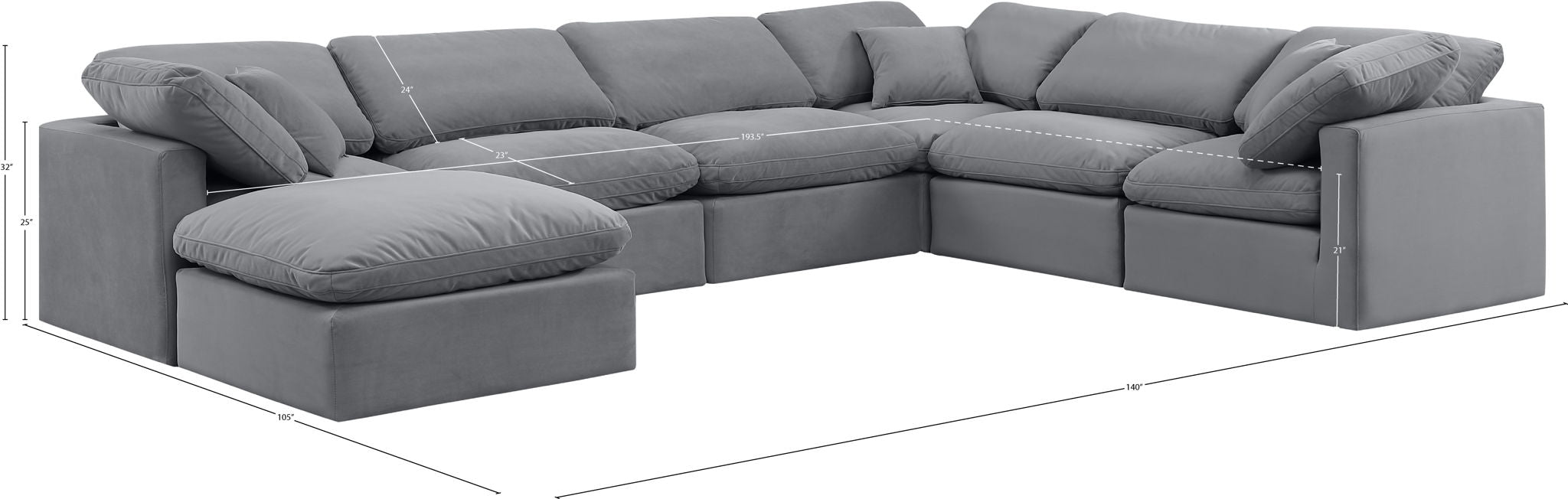 Indulge - Velvet 7 Piece Modular Sectional