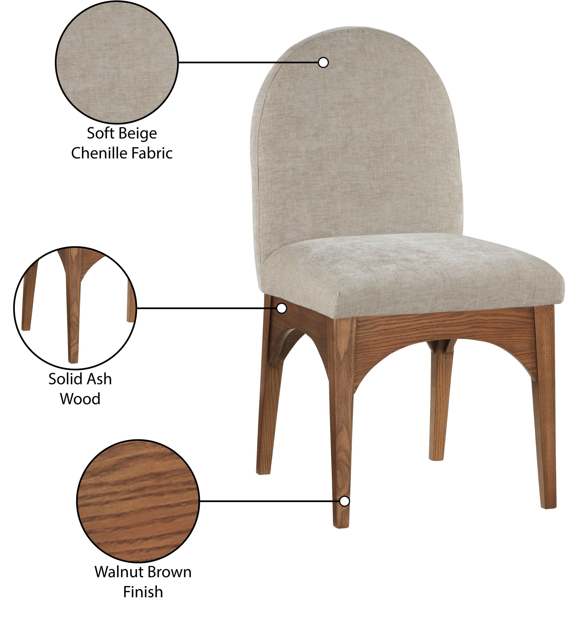 Waldorf - Chenille Dining Side Chair With Brown Legs