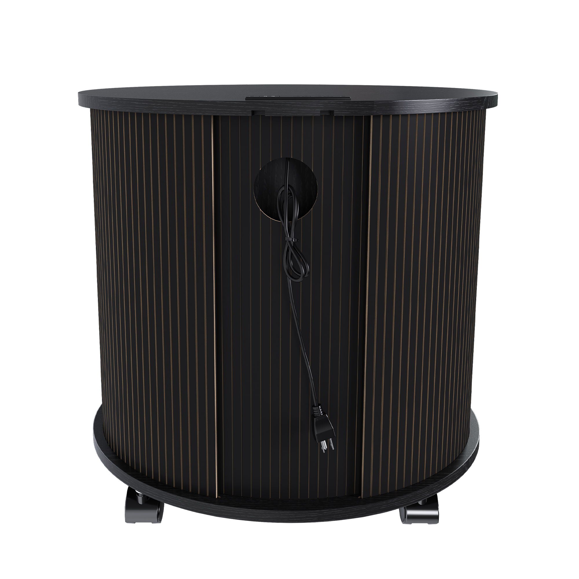 Cylinder Nightstand With Charging Station & Sliding Door