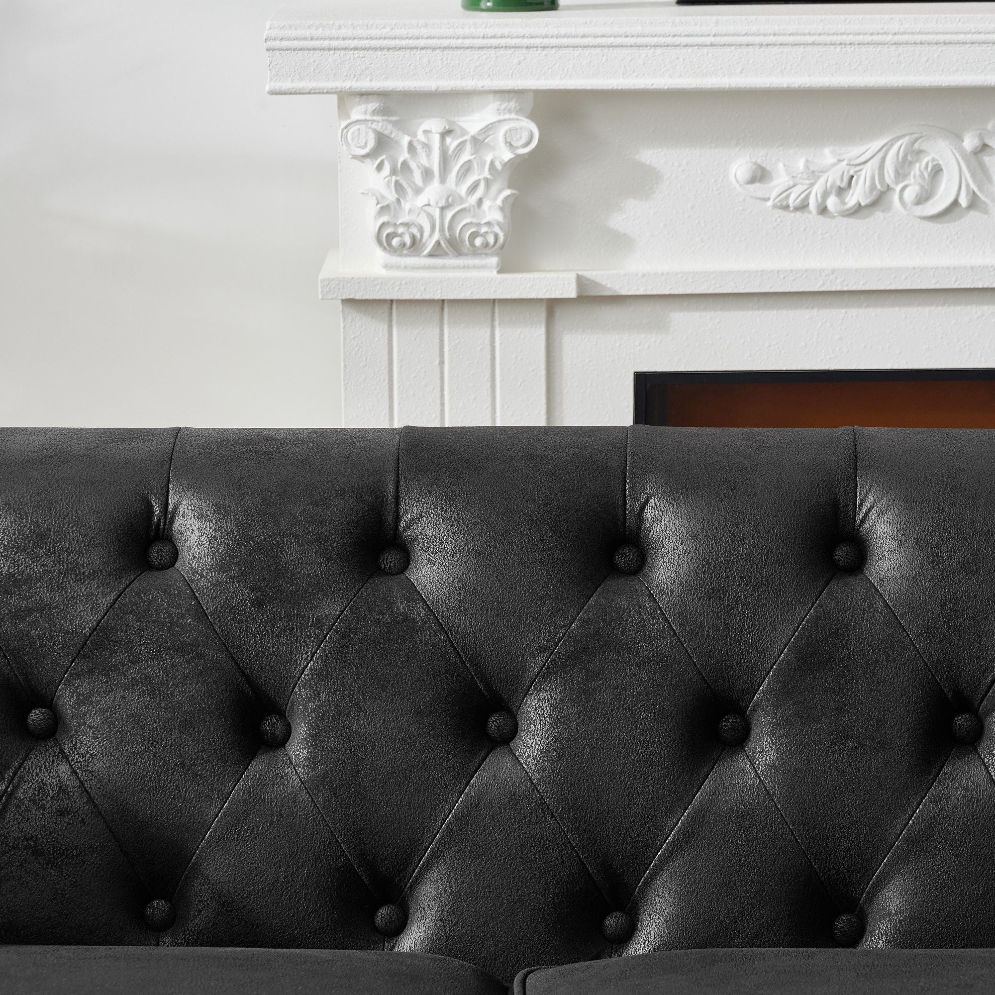 Chesterfield 3 And 3 Seater Sofa Set High Tech Fabric Roll Armrest Upholstered Couch