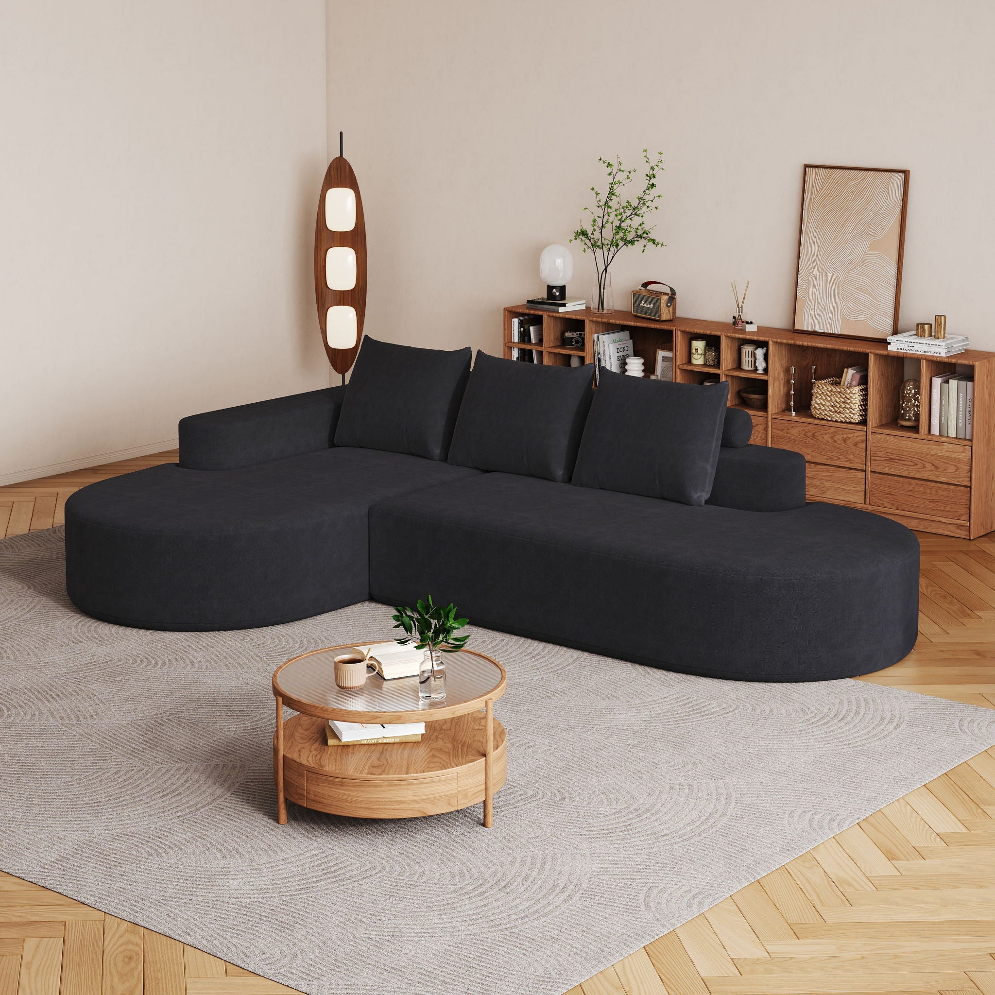 Modern Curved Sofa, L-Shaped Modular Sectional Set With 3 Pillows