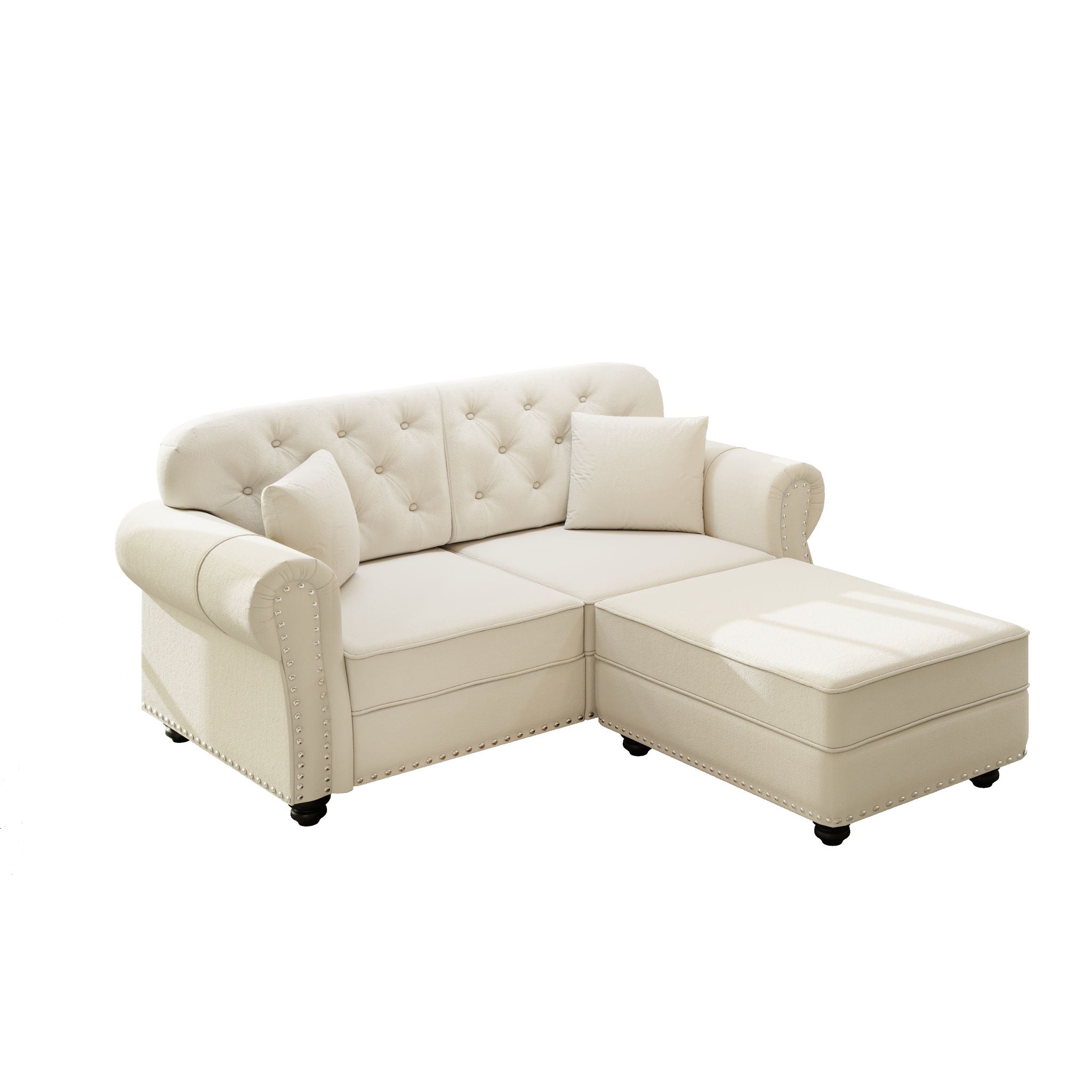 Upholstered Sofa Set With Nailhead Trim And Rolled Armrests, Includes Pillows