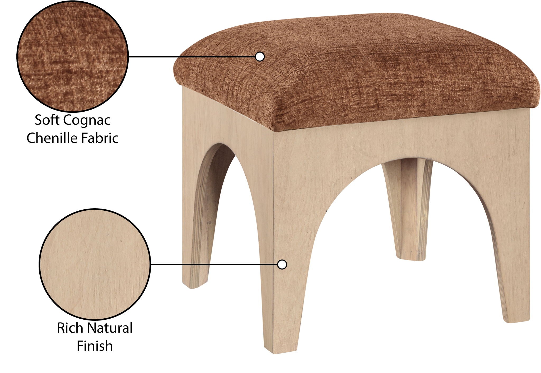 Lawson - Chenille Fabric Ottoman - Natural Base