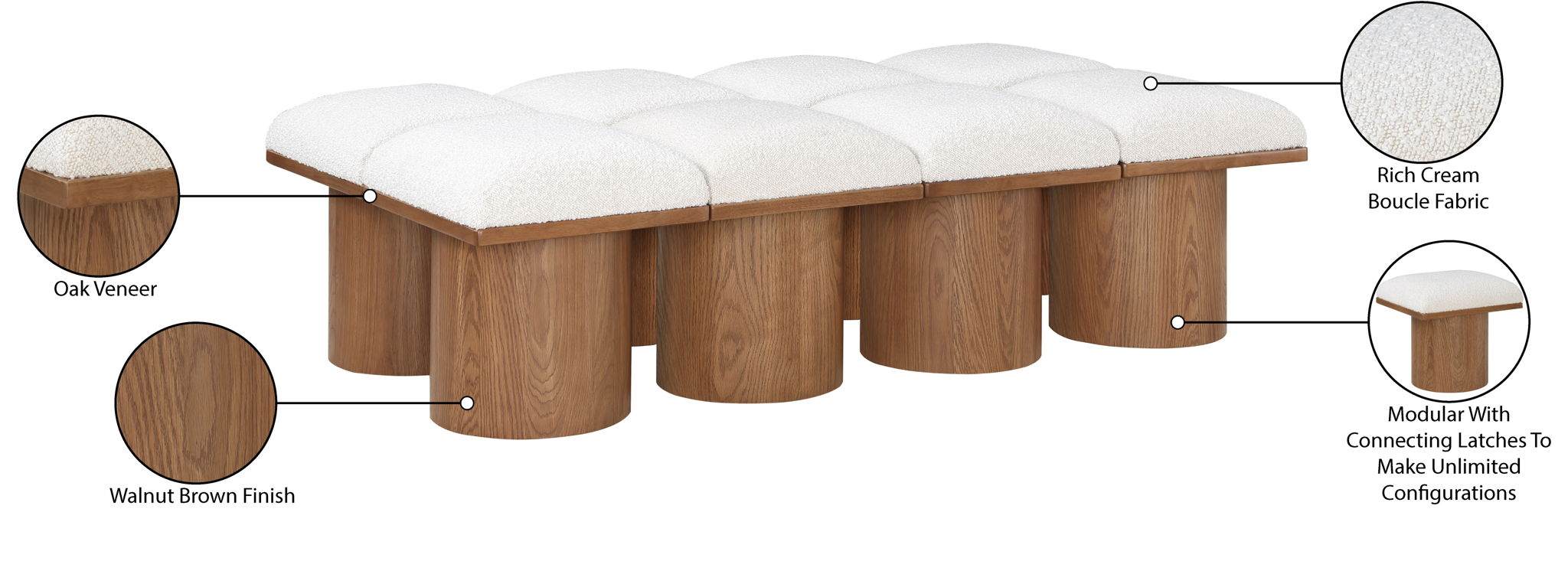 Pavilion - 8 Piece Modular Bench With Brown Base