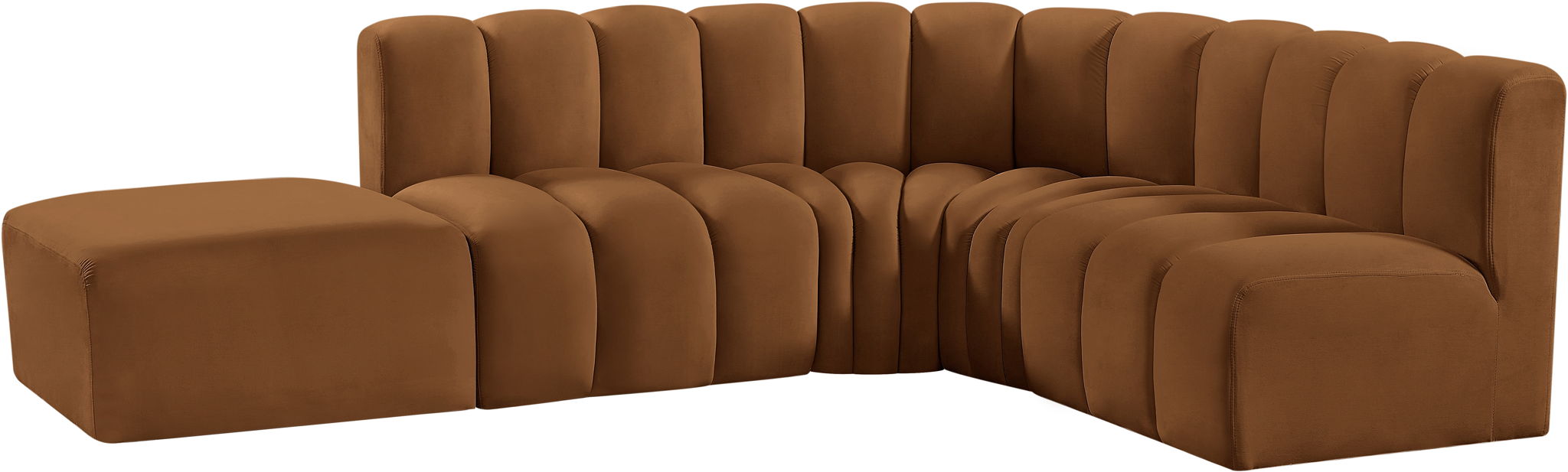 Arc - Velvet 5 Piece Corner Modular Sofa - Saddle