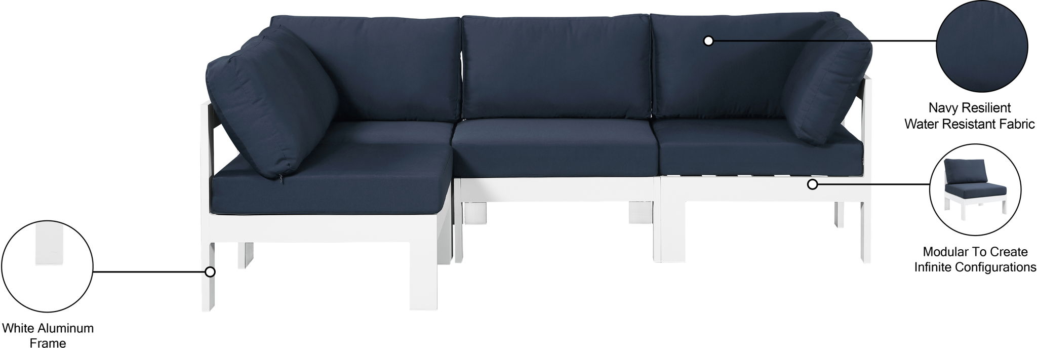 Nizuc - Outdoor Patio 4 Piece Modular Sectional With White Frame