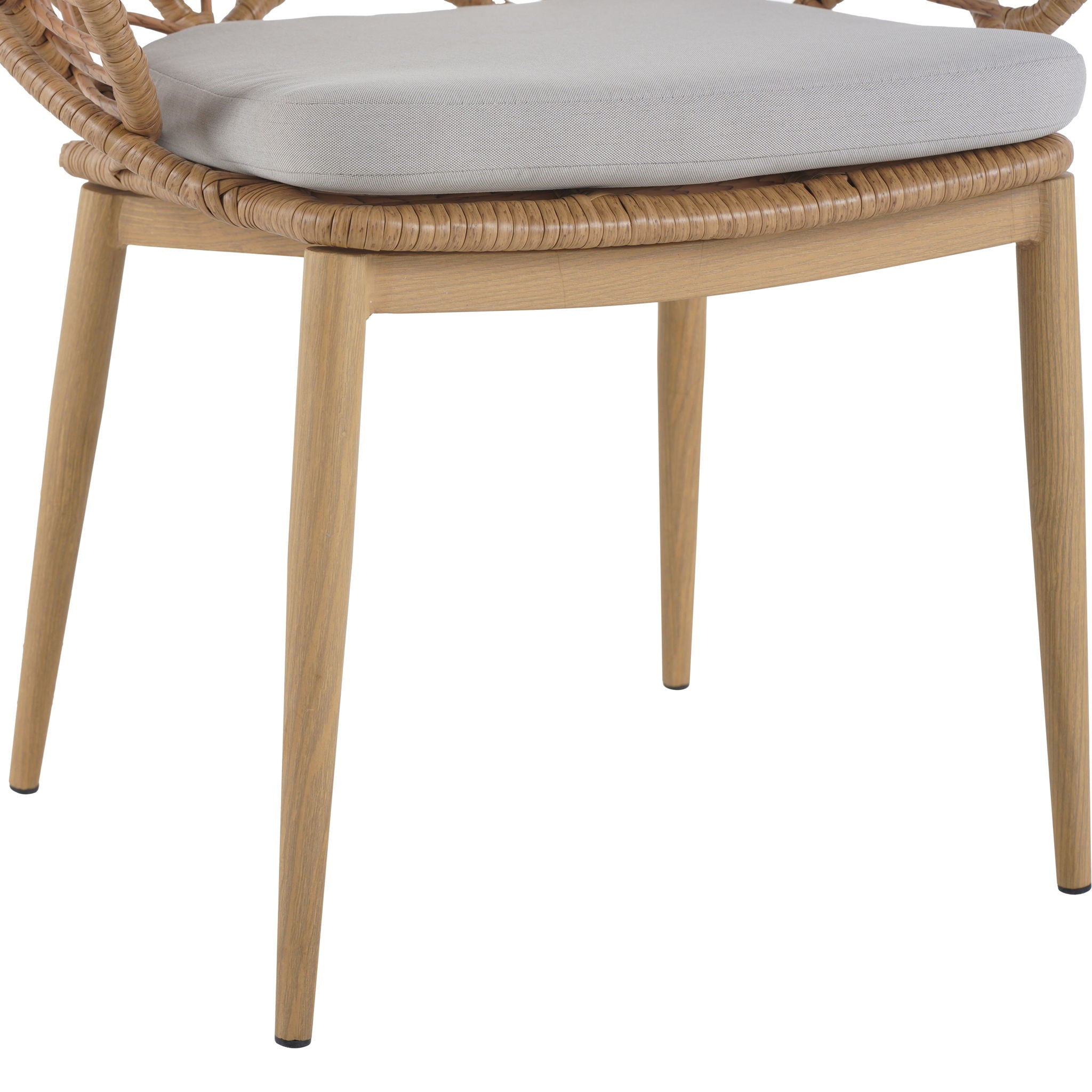 Kirk - Outdoor Wicker Peacock Shape Papasan Style Chair, Teak Finished Leg (Set of 2) - Beige / Light Brown / Light Teak