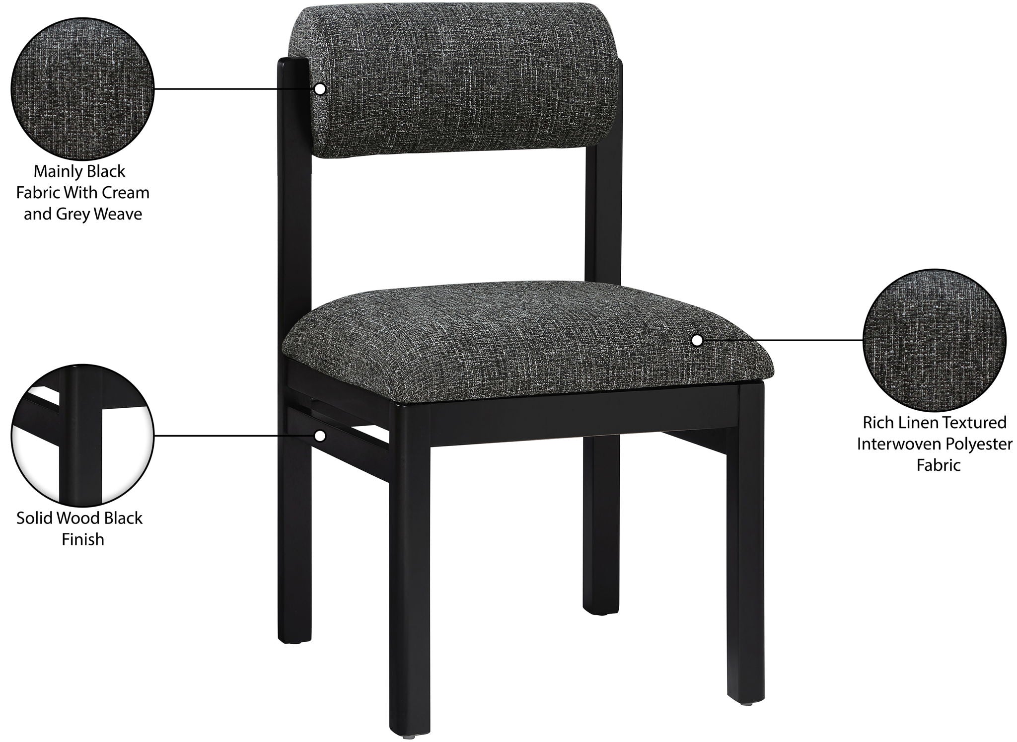 Roundhill - Fabric Dining Chair (Set of 2) - Black Frame