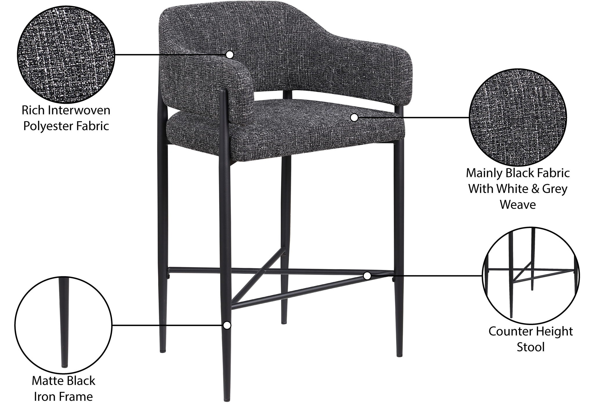 Dame - Fabric Upholstered Counter Stool (Set of 2)