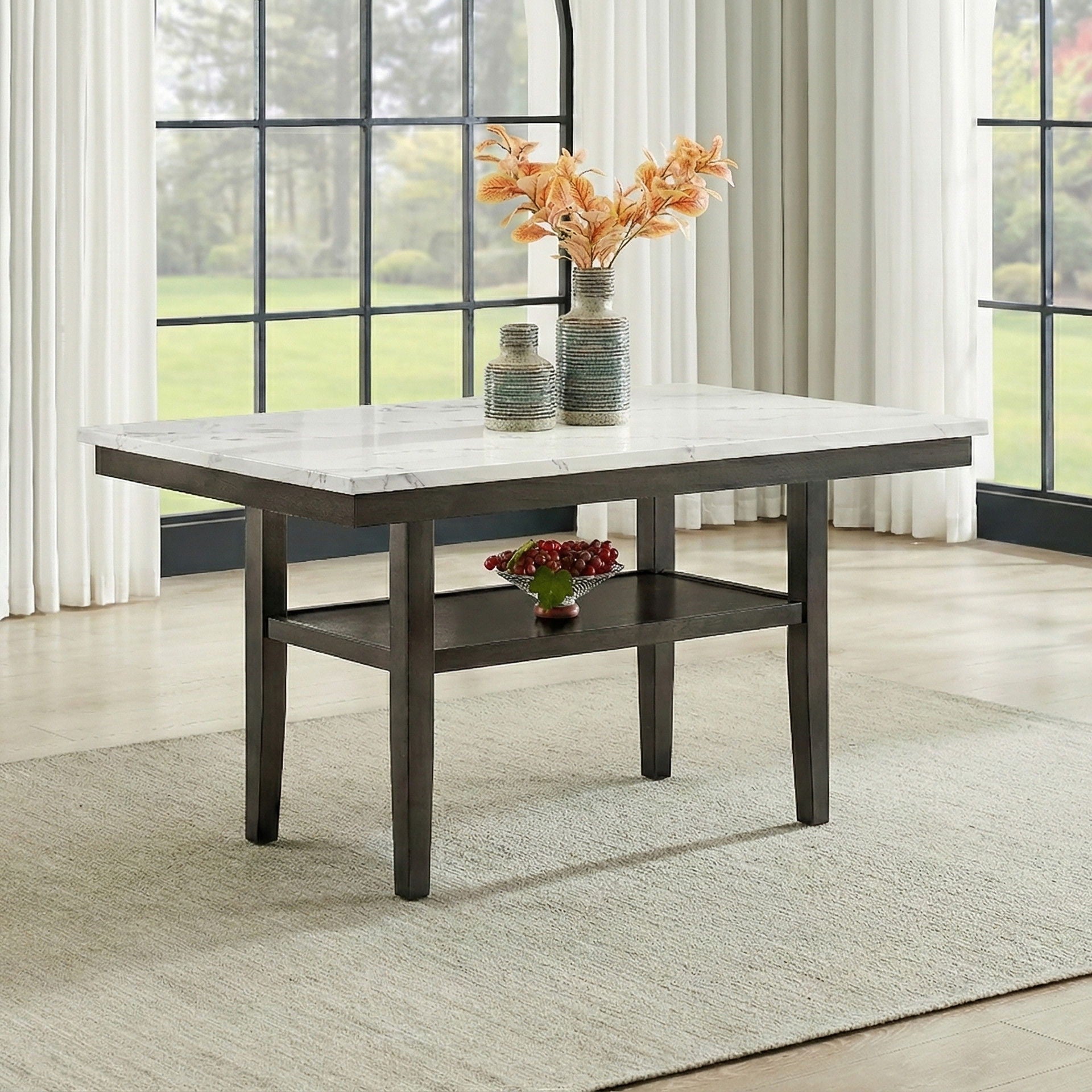 Carissa - 60" Rectangle Dining Table With Storage Shelf - Black / White