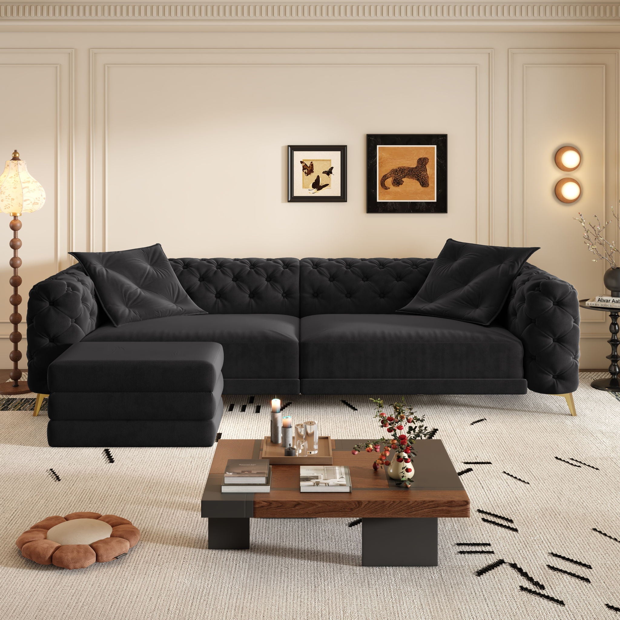 3 In 1 Convertible Sleeper, Deep Seat Pull Out Sofa Bed, Button Tufted