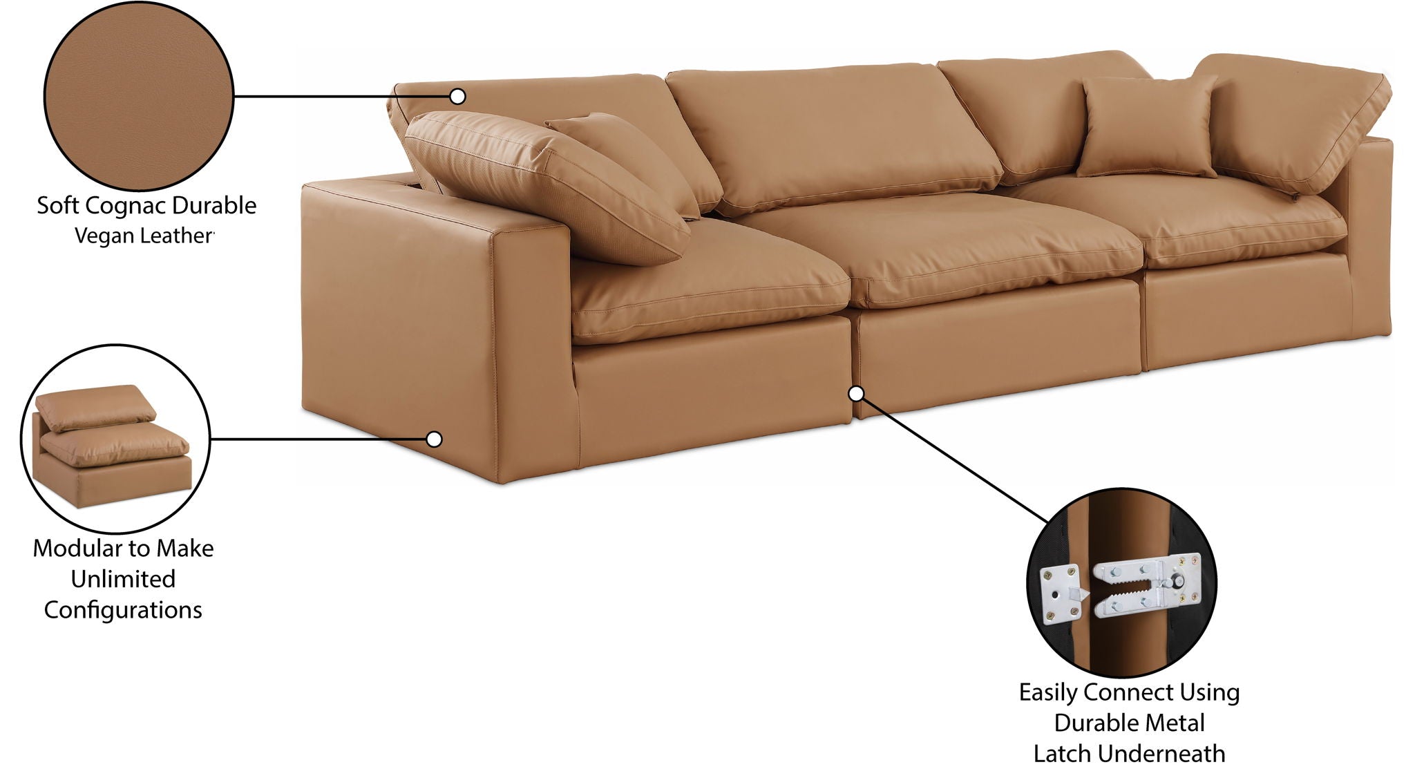 Comfy - Faux Leather Modular Sofa 3 Seats