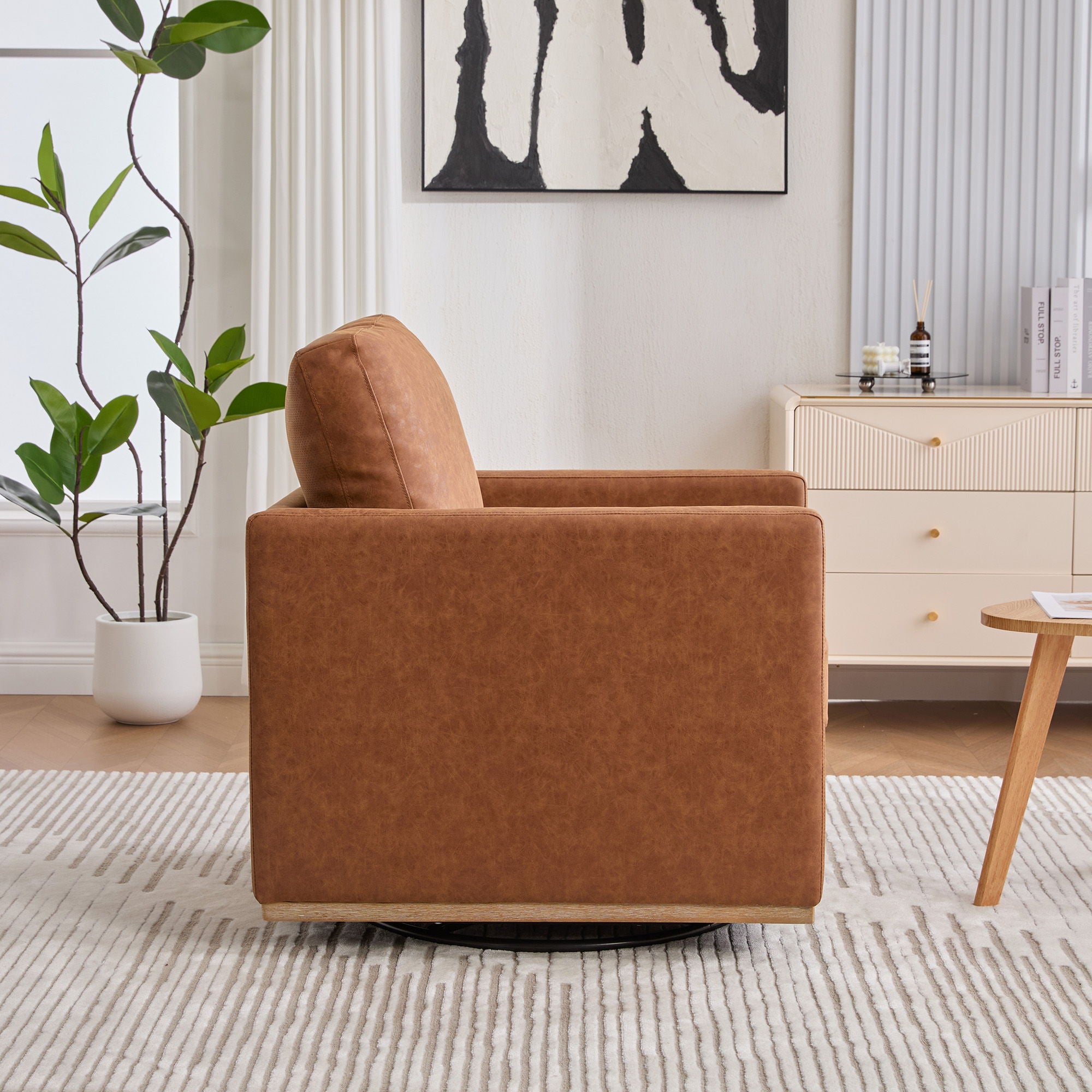 Modern Upholstered Square Swivel Accent Chair With 360 Degree Rotation