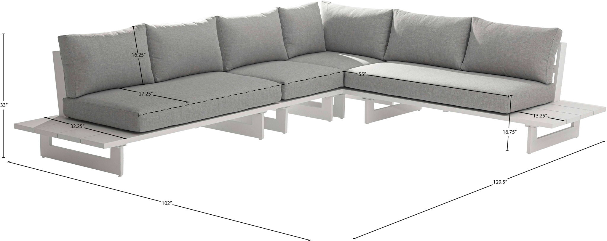 Maldives - 4 Piece Water Resistant Outdoor Patio Modular Sectional With White Base