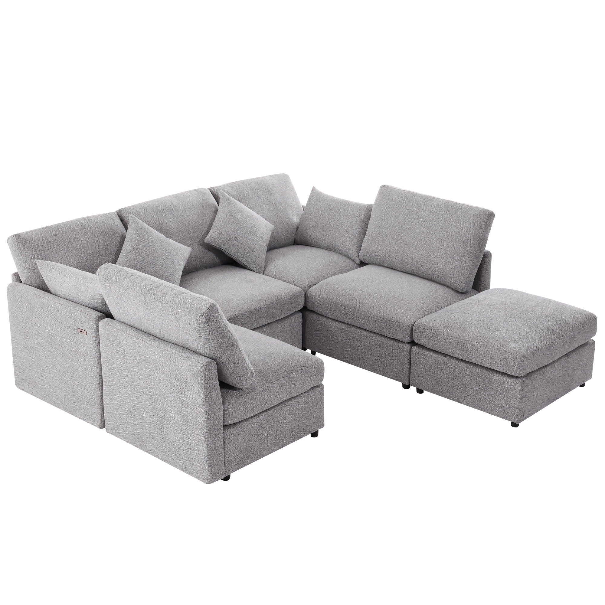 Sectional Sofa Modular U-Shaped With Ottoman & USB Ports