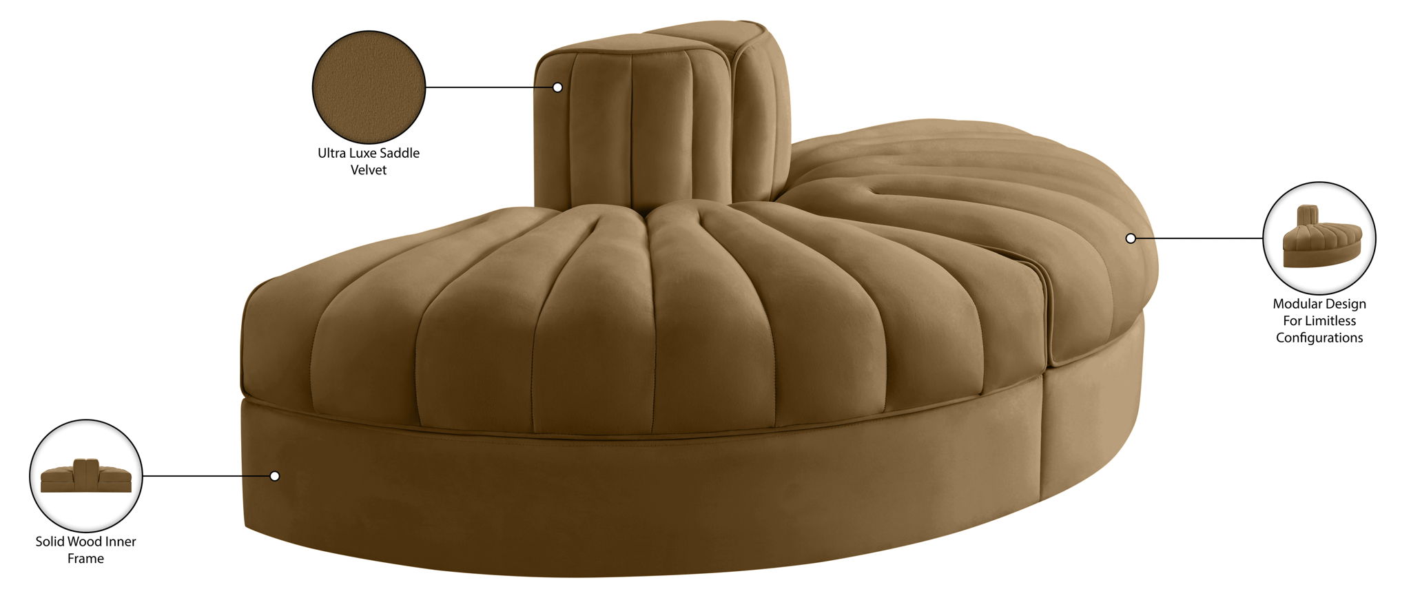 Rummi - Velvet Performance Fabric Upholstered 2 Piece Rounded Modular Loveseat
