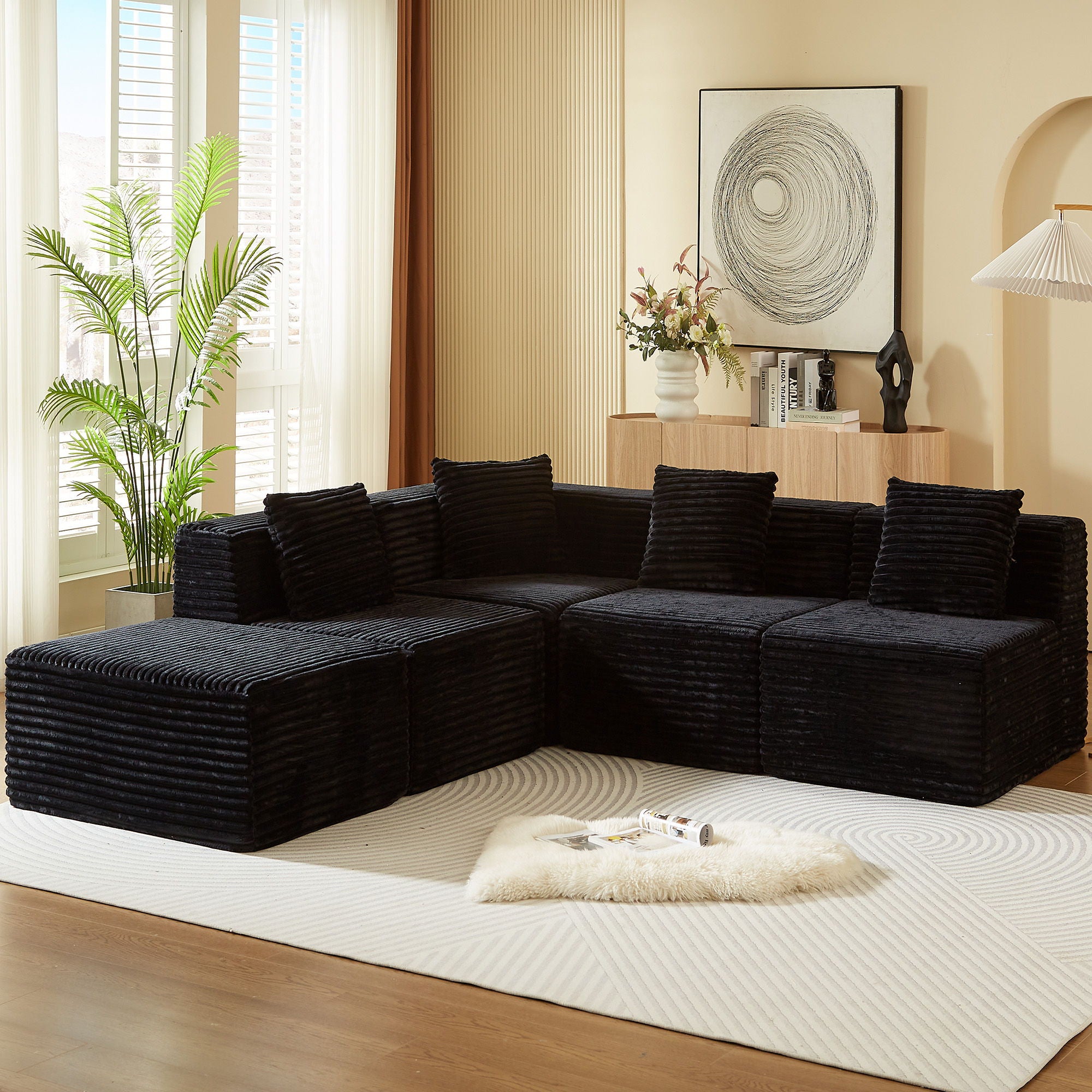 Modular Sectional Couches For Living Room With Deep Seat, L Shape Cloud Sofa Couch, High Density Memory Foam, Boneless Upholstered Couchesy - Black