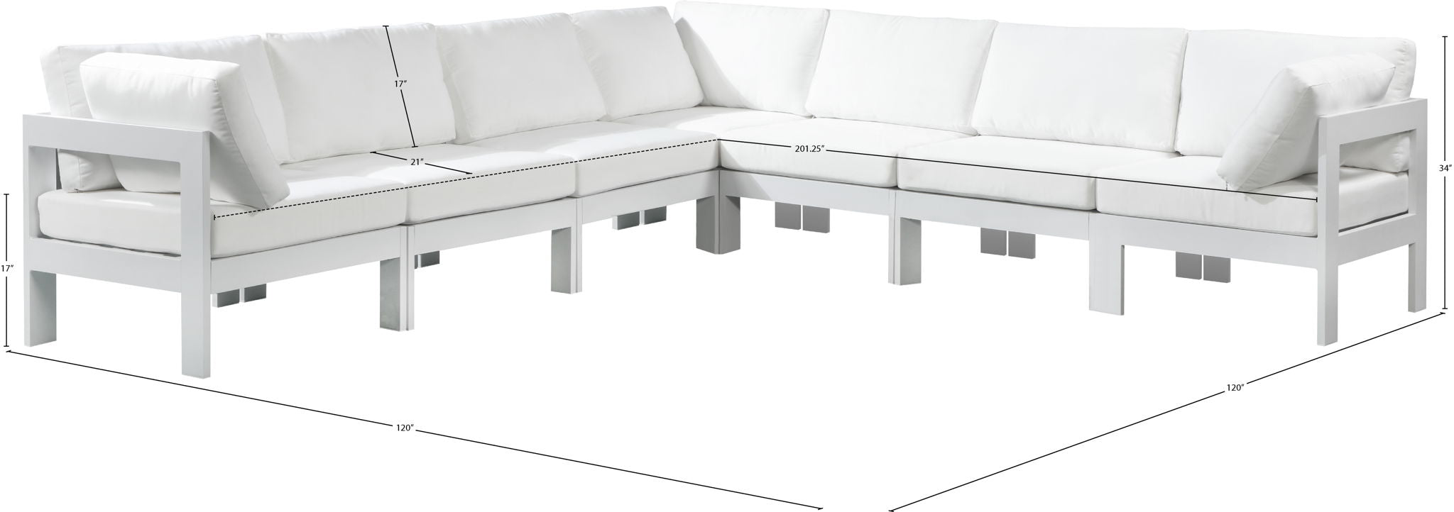 Nizuc - Outdoor Patio 7 Piece Modular Sectional With White Frame