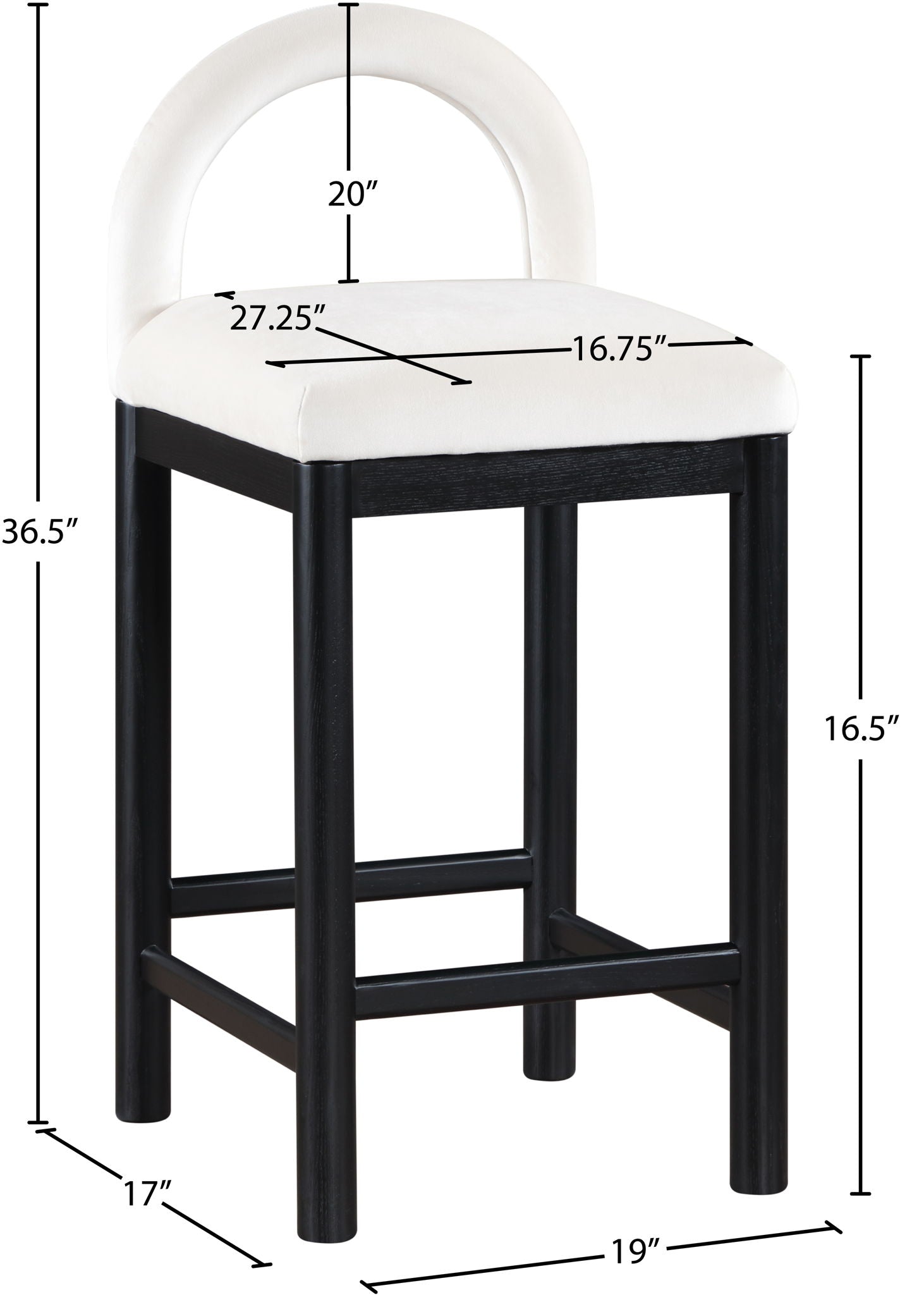 Conrad - Velvet Counter Stool With Black Legs