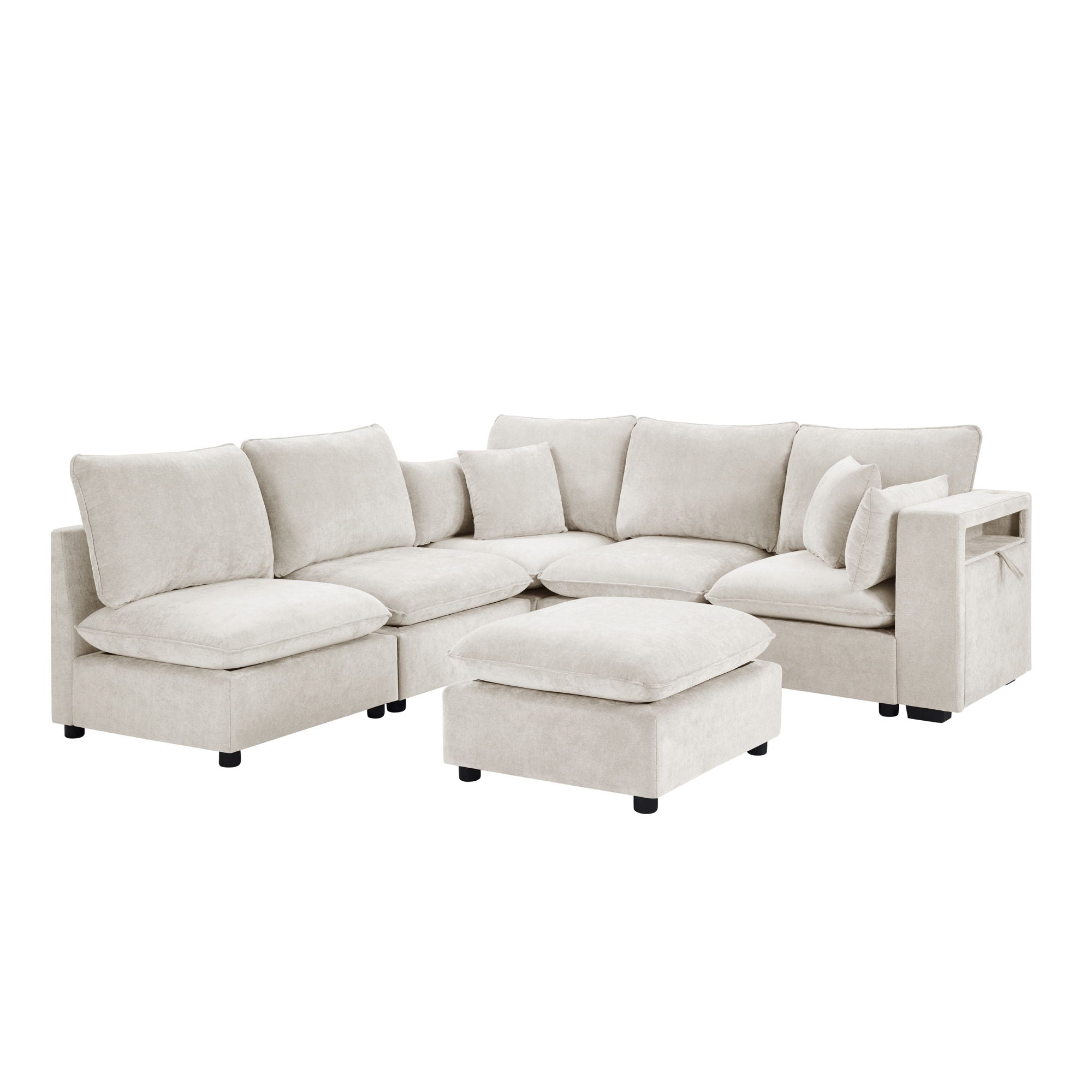 Modern Sectional Sofa U-Shaped With Movable Ottoman Storage Armrests And USB Ports