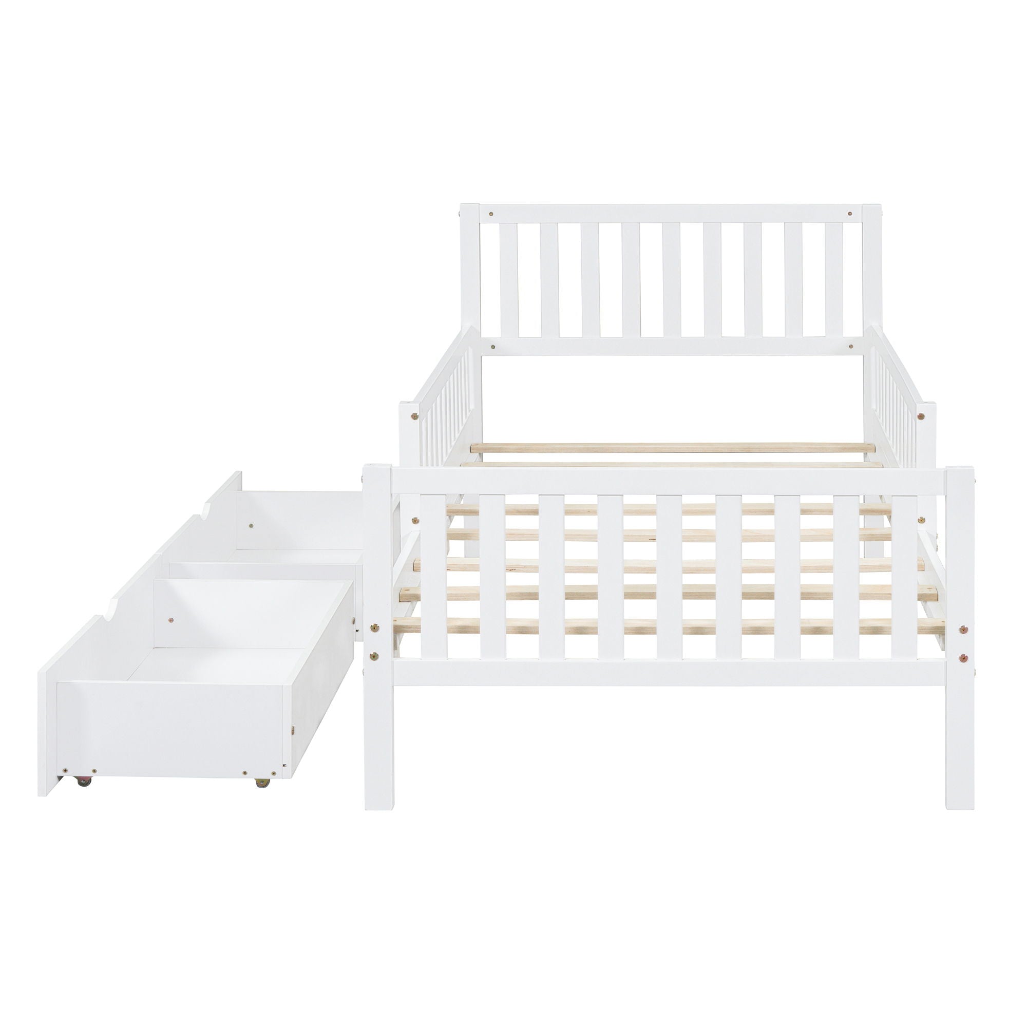 Platform Bed With Guardrails On Both Sides And 2 Storage Drawers