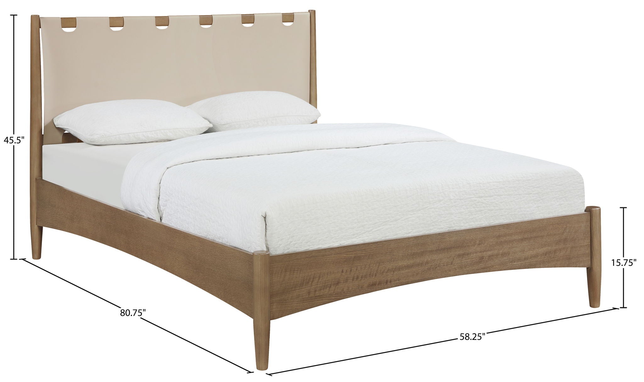 Santos - Vegan Leather Headboard And Wood Bed - Waxed Brown Frame