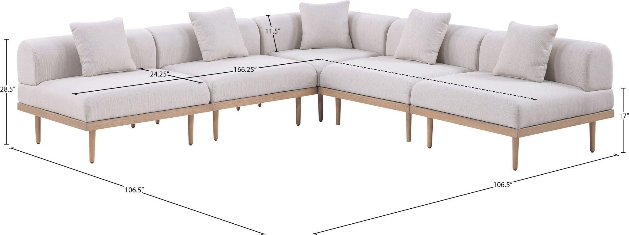 Laguna - 5 Piece 106.5" Upholstered Outdoor Patio Modular Sectional
