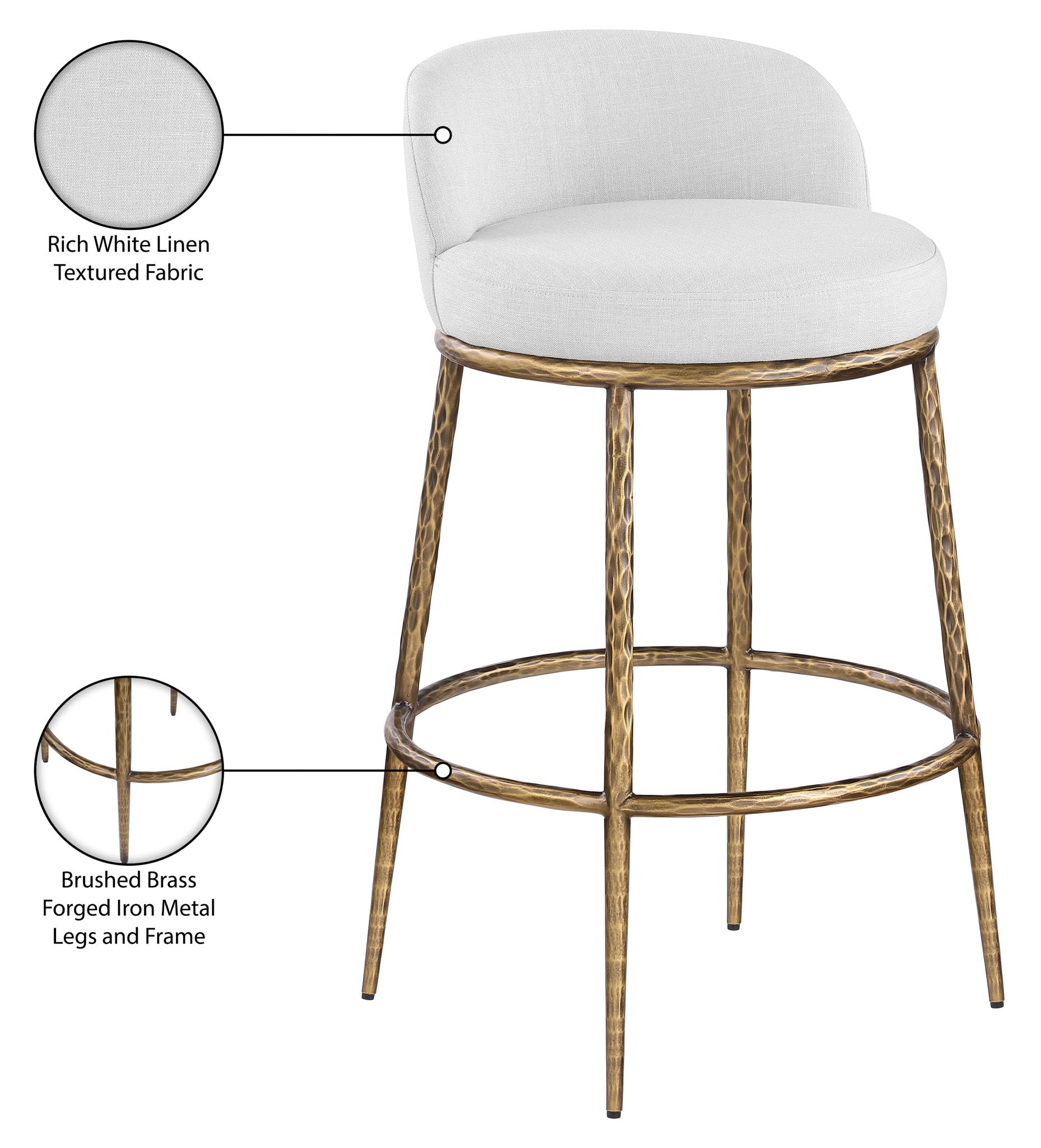 Ferro - Performance Fabric Upholstered Bar Stool - Antique Brass