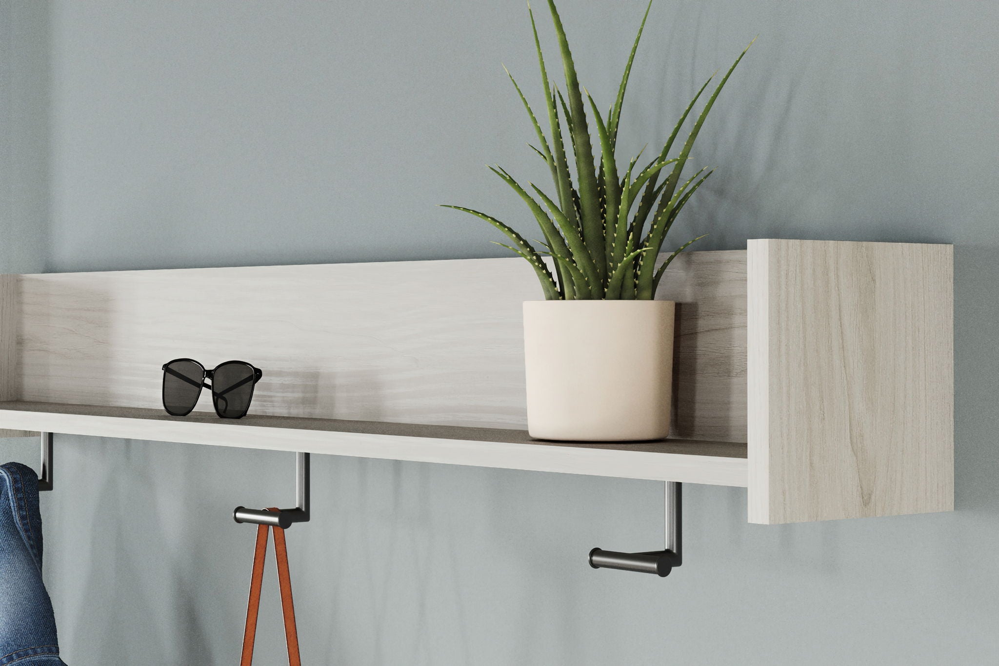 Socalle - Wall Mounted Coat Rack w/Shelf - Light Natural