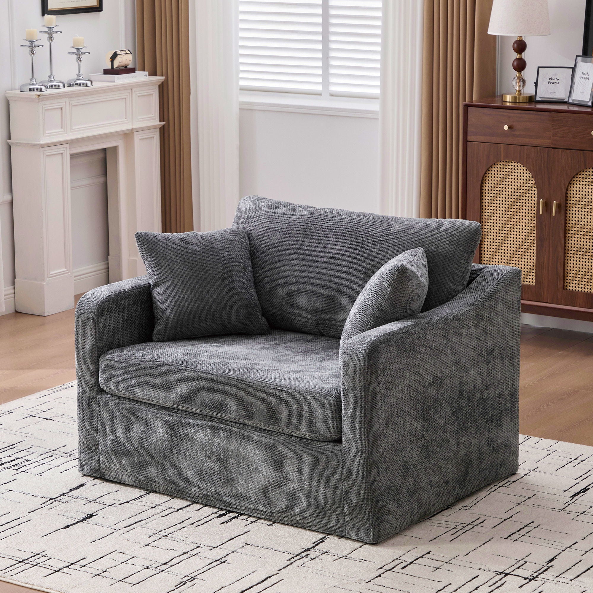 Farmhouse Accent Chair With 2 Bolster Pillows
