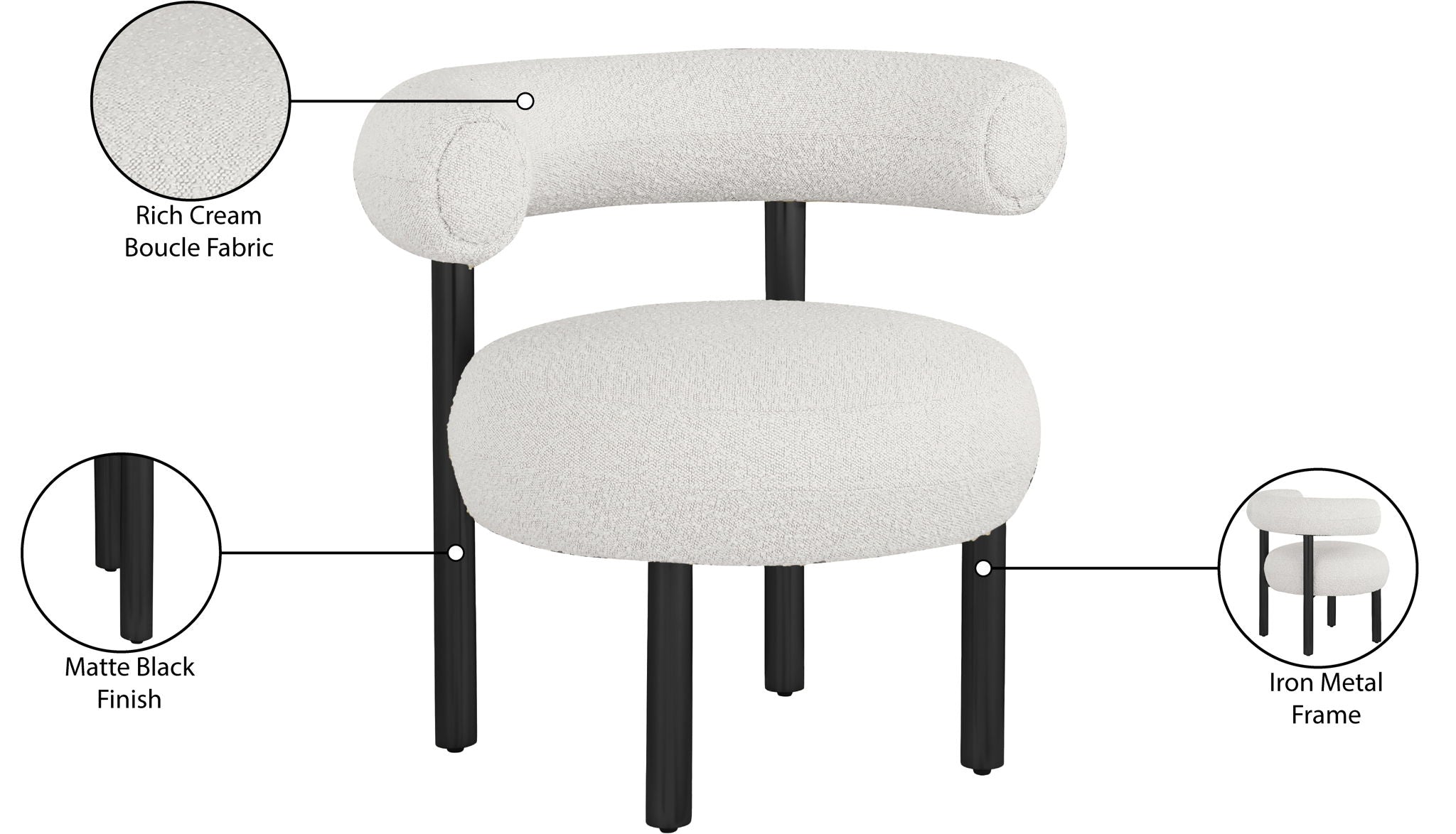 Bordeaux - Boucle Fabric Accent Chair With Black Legs