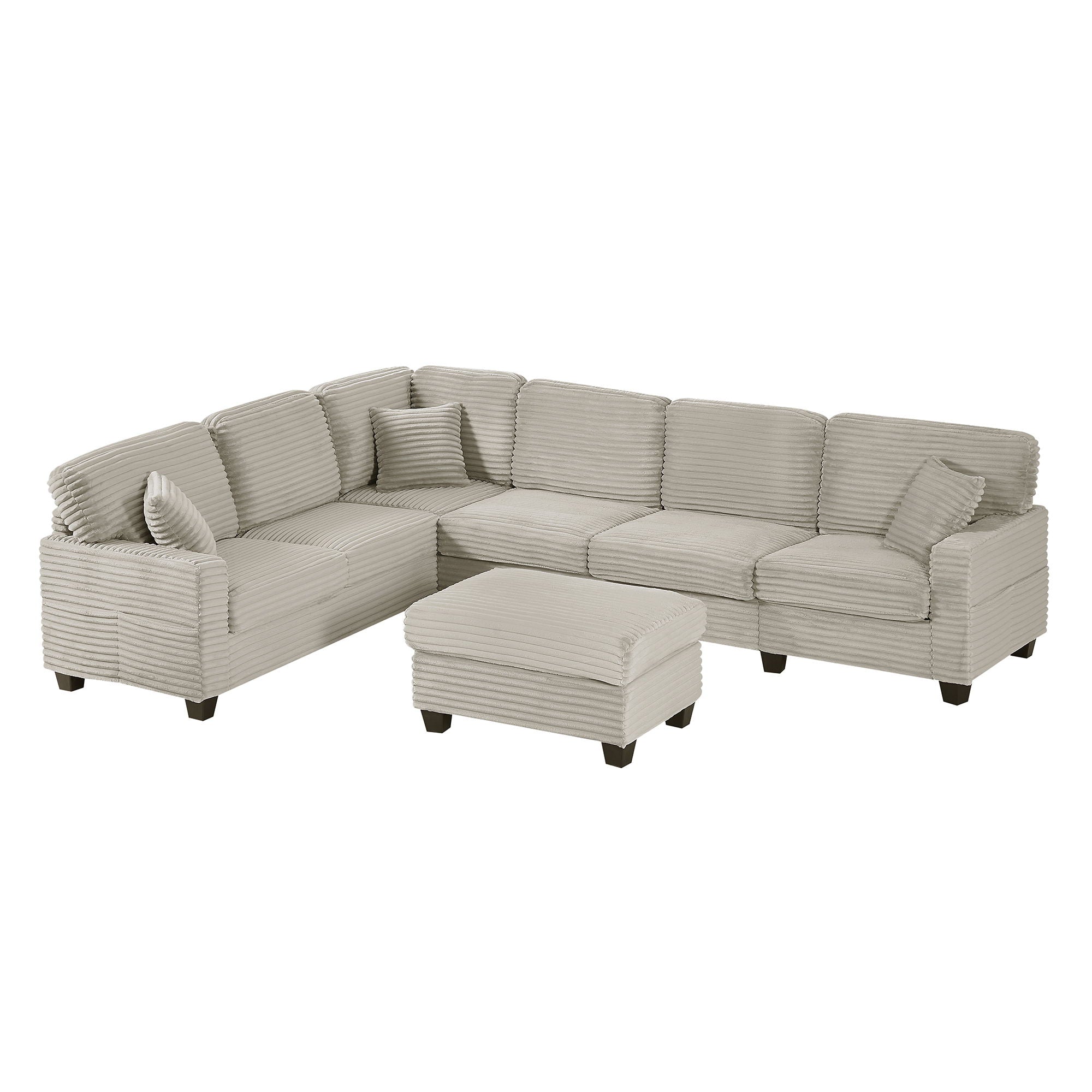 Upholstered U-Shaped Sectional Sofa With Movable Ottoman And Side Storage Pockets