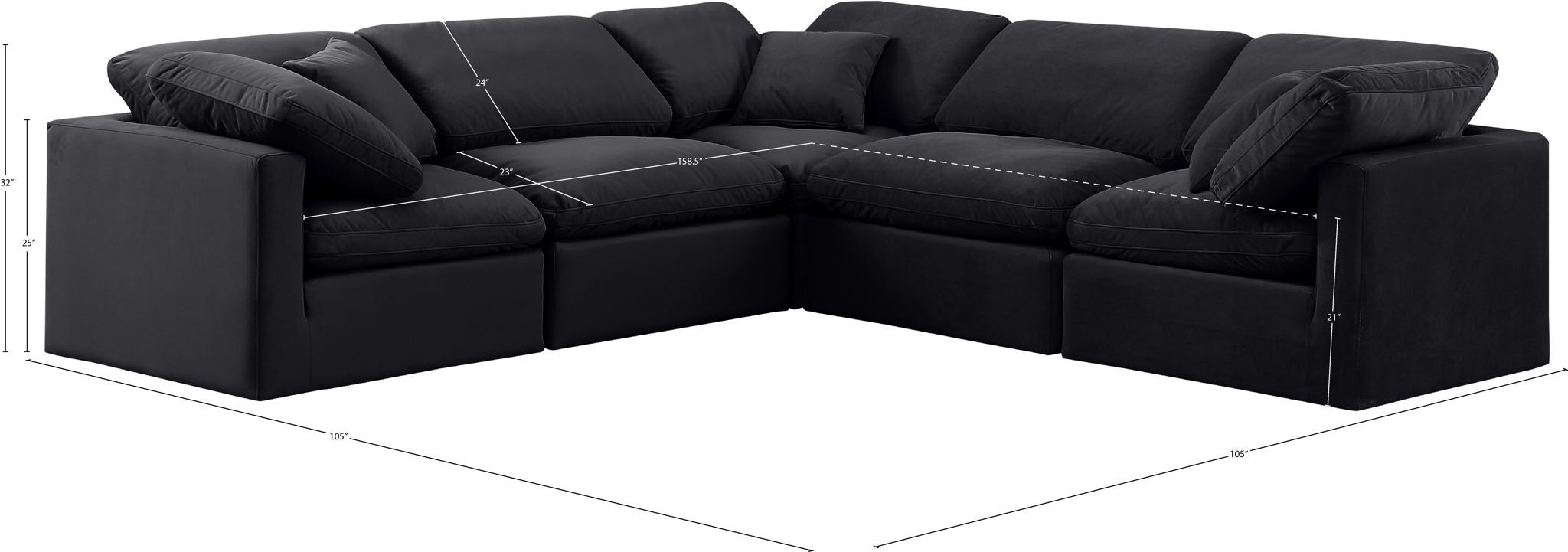 Indulge - Velvet 5 Piece Modular Corner Sectional