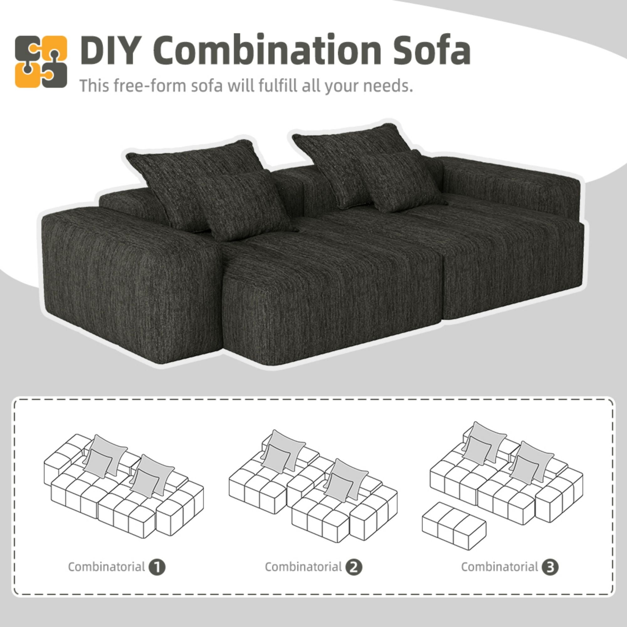 Modern Oversized Diy Combination Modular Sectional Sofa With Pillows