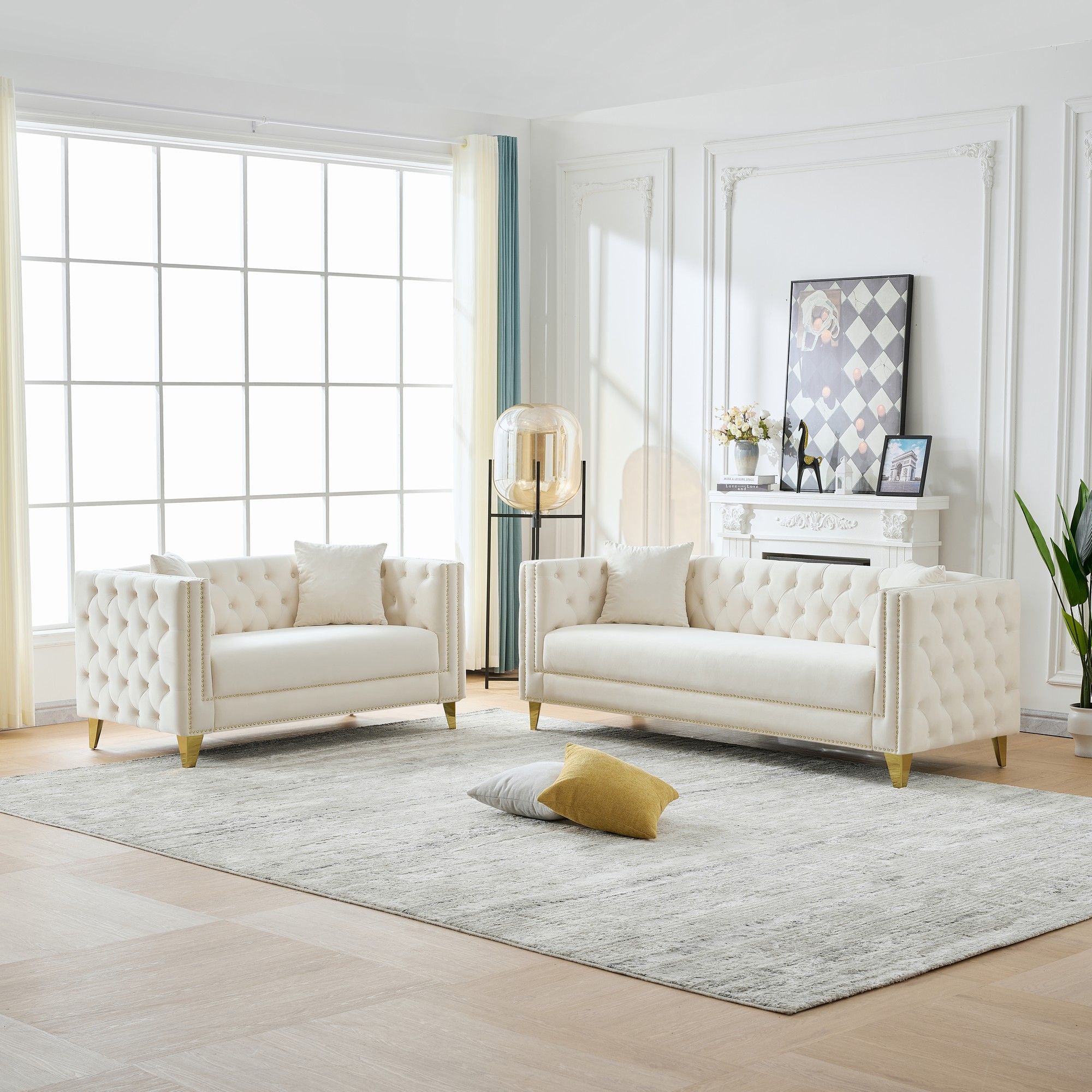 Deep Seat Sofa With Button Nailhead, Square Arm Couches