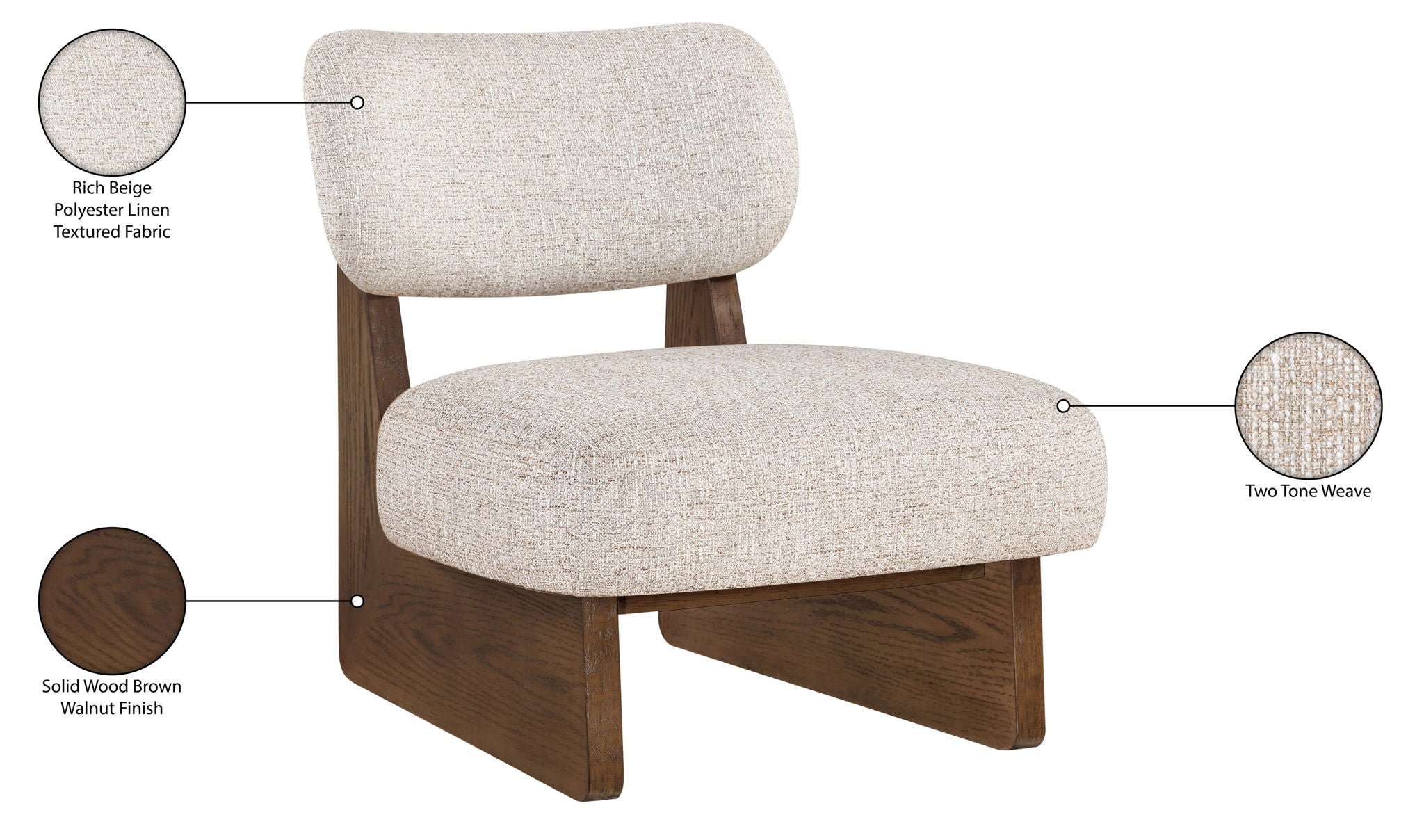 Vetra - Linen Textured Fabric Upholstered Accent Chair With Brown Base