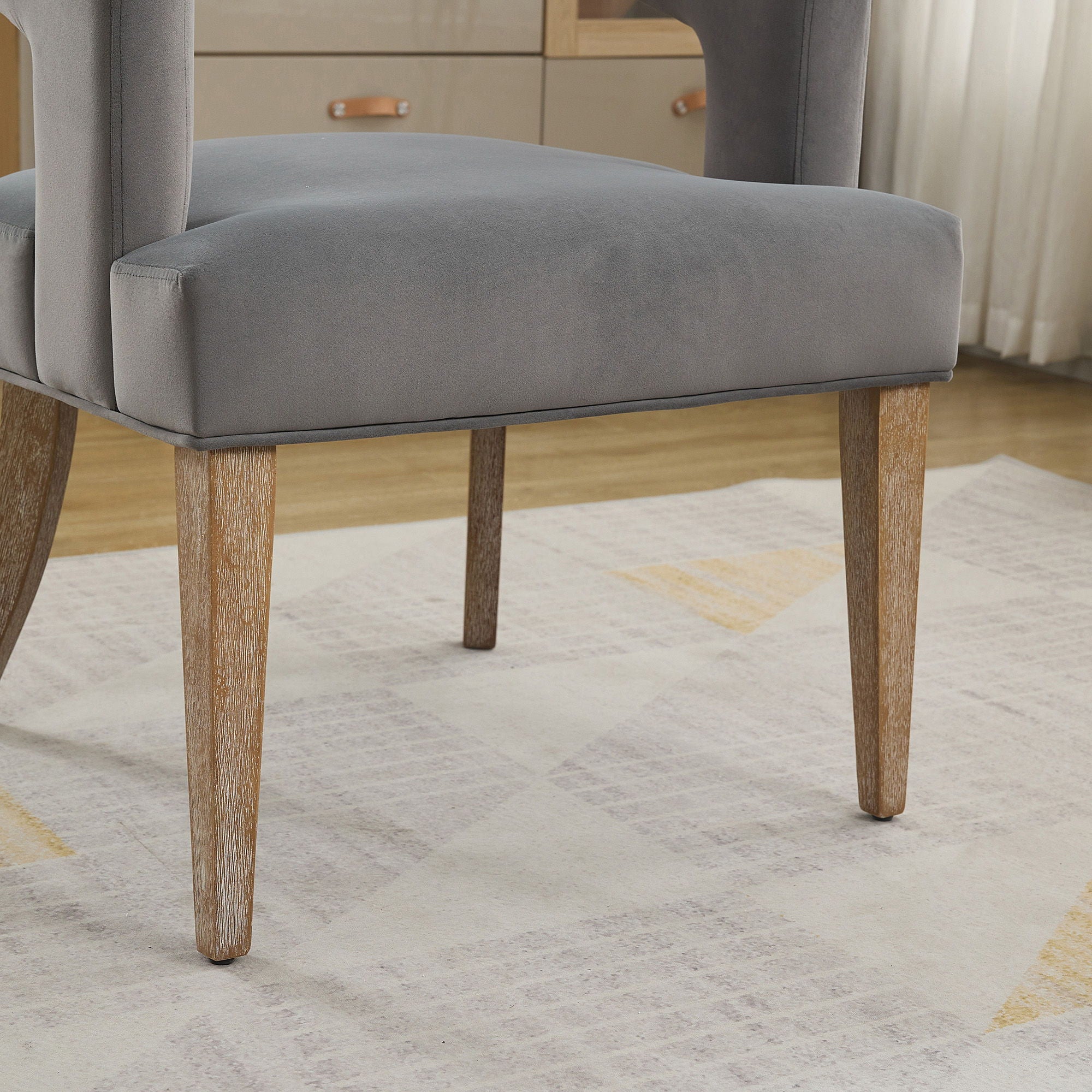 Wide Modern Barrel Open Back Upholstered Accent Chair With Weathered Solid Wood Legs