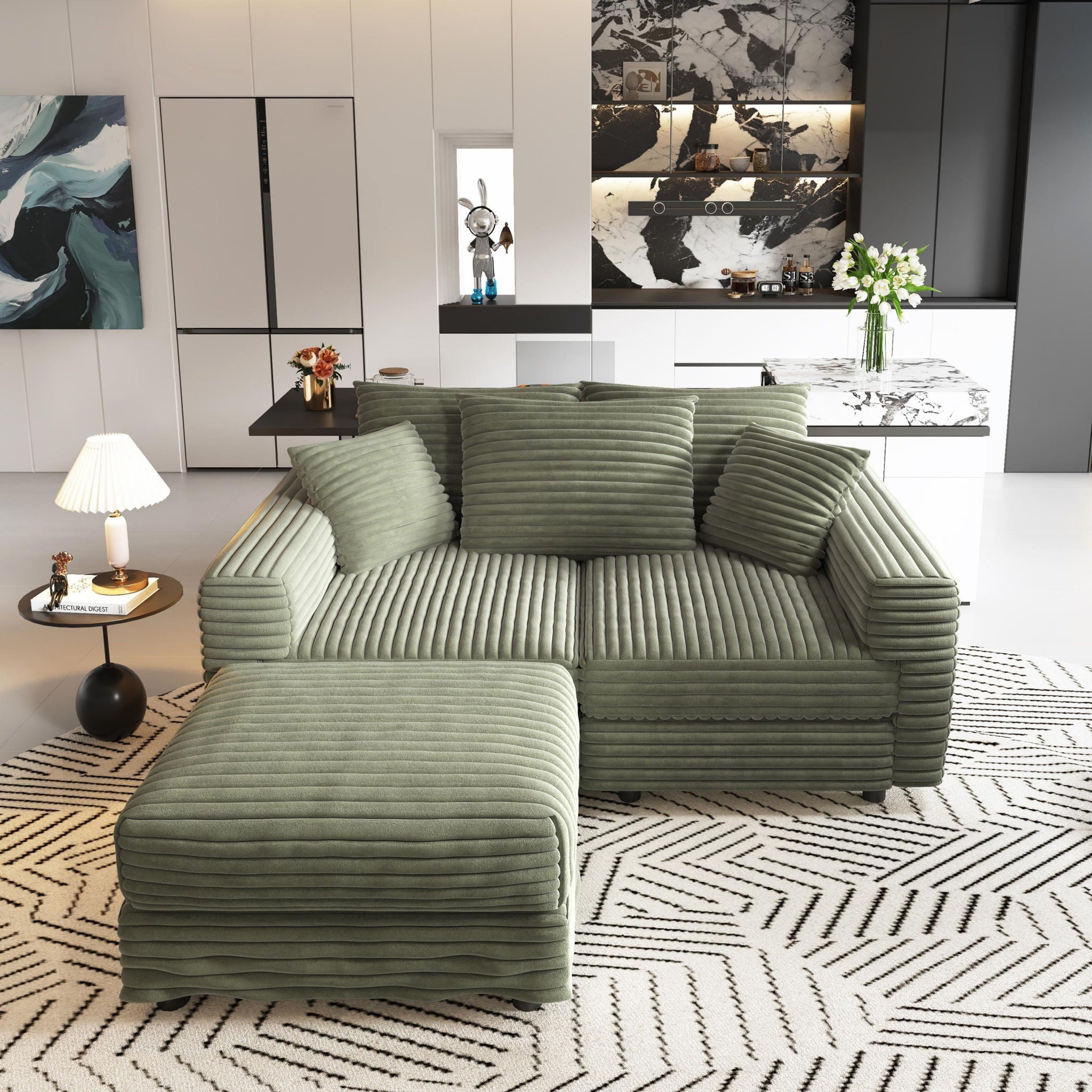 Convertible Deep Seat Sofa With Soft Pillows And Ottomans