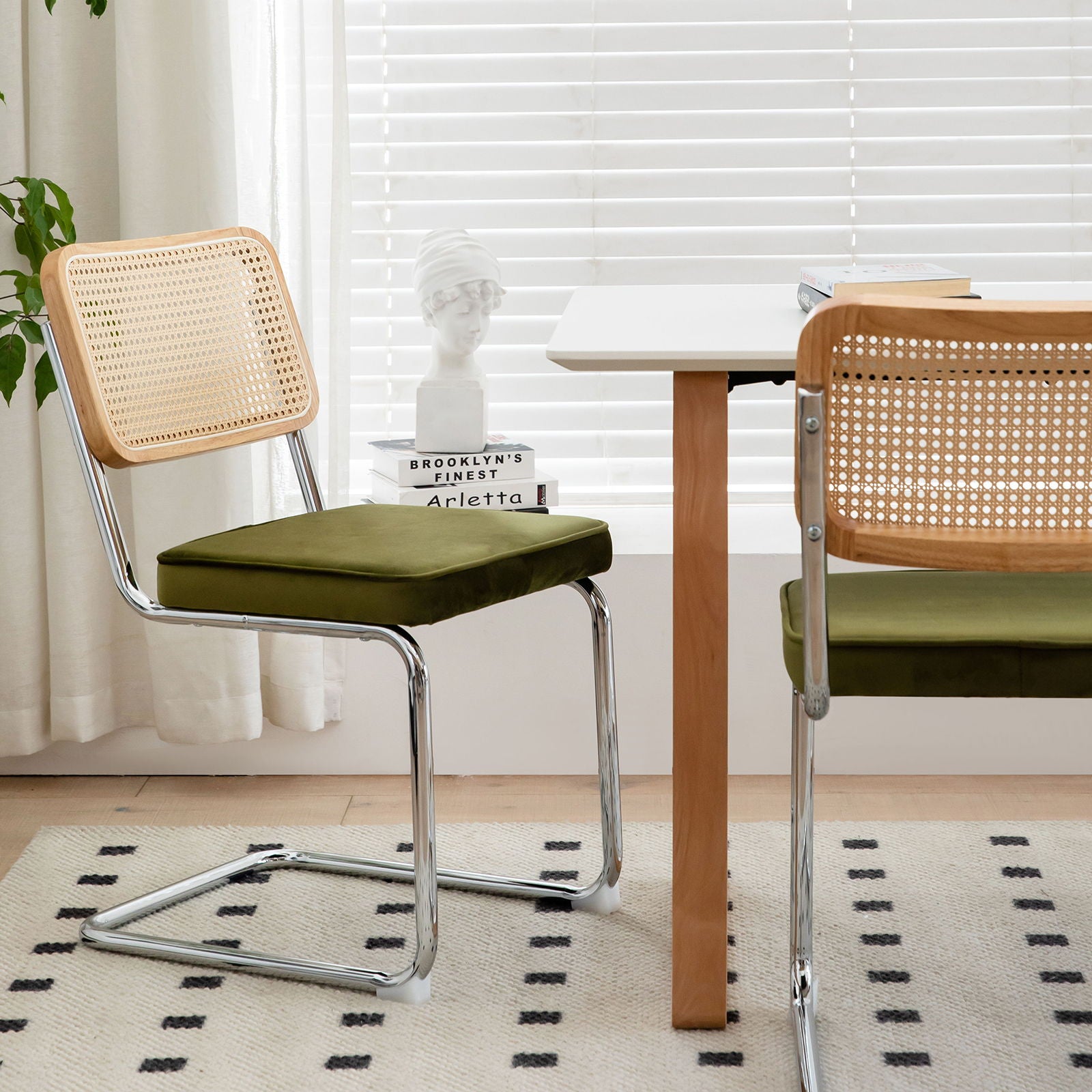 Rattan Side Accent Dining Chairs With Painted Legs (Set of 2)