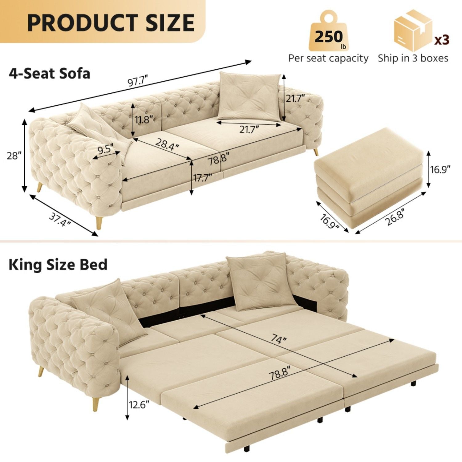 3-In-1 Convertible Sleeper Sofa