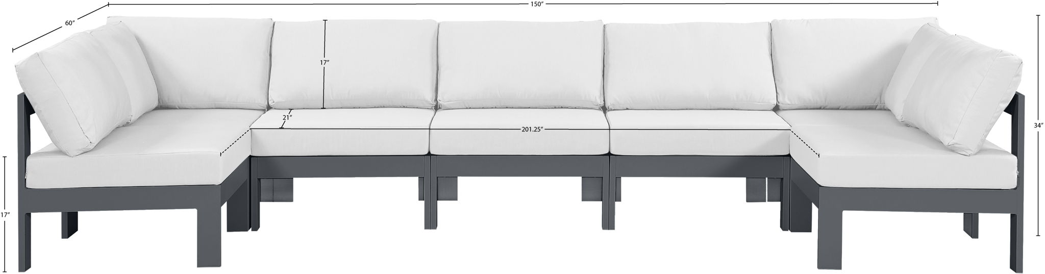 Nizuc - Outdoor Patio 7 Piece Modular Sectional With Gray Frame