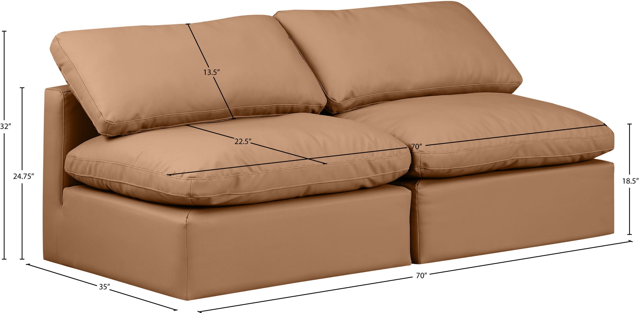 Indulge - Faux Leather 2 Seat Modular Armless Sofa