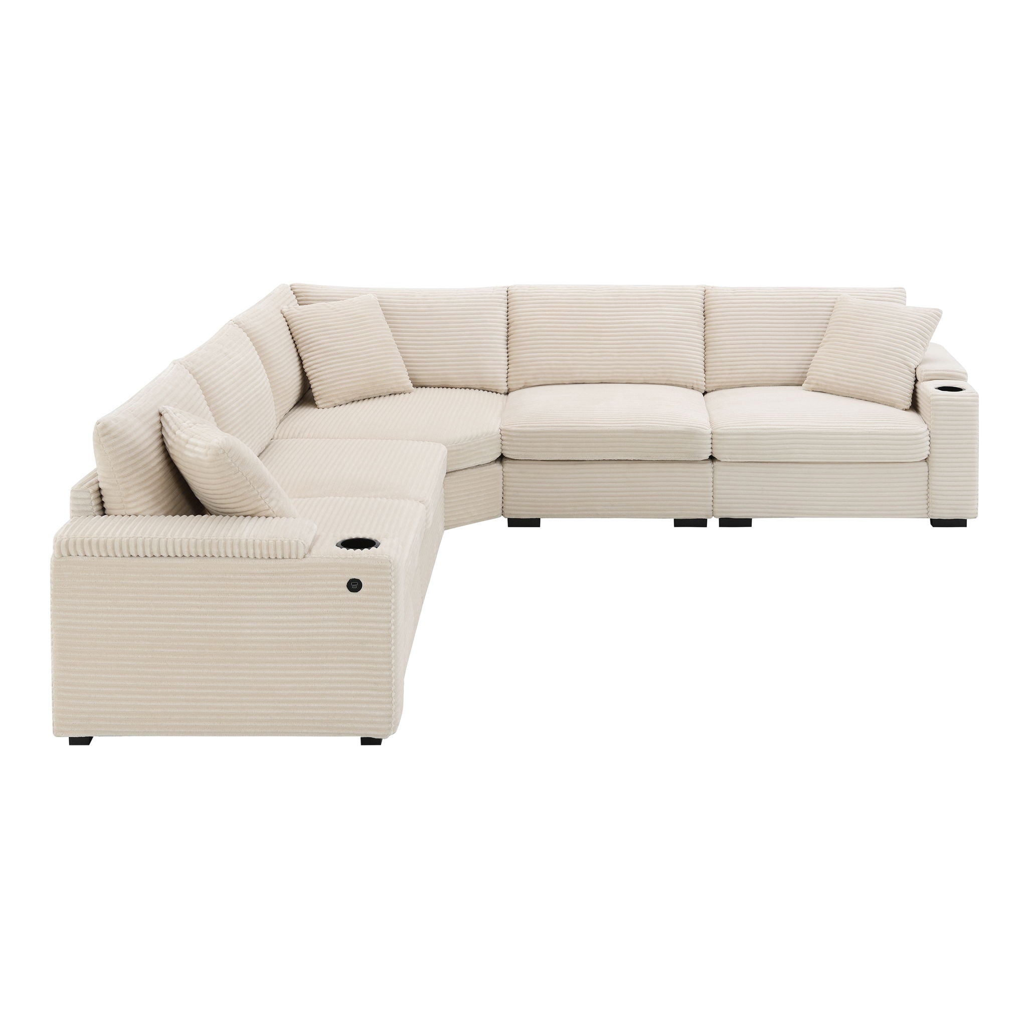 Convertible L Shaped Sectional Corner Couch With Armrest Storage Cup Holders USB Charger, Irregular Corner Oversized Comfy Modular Sofa