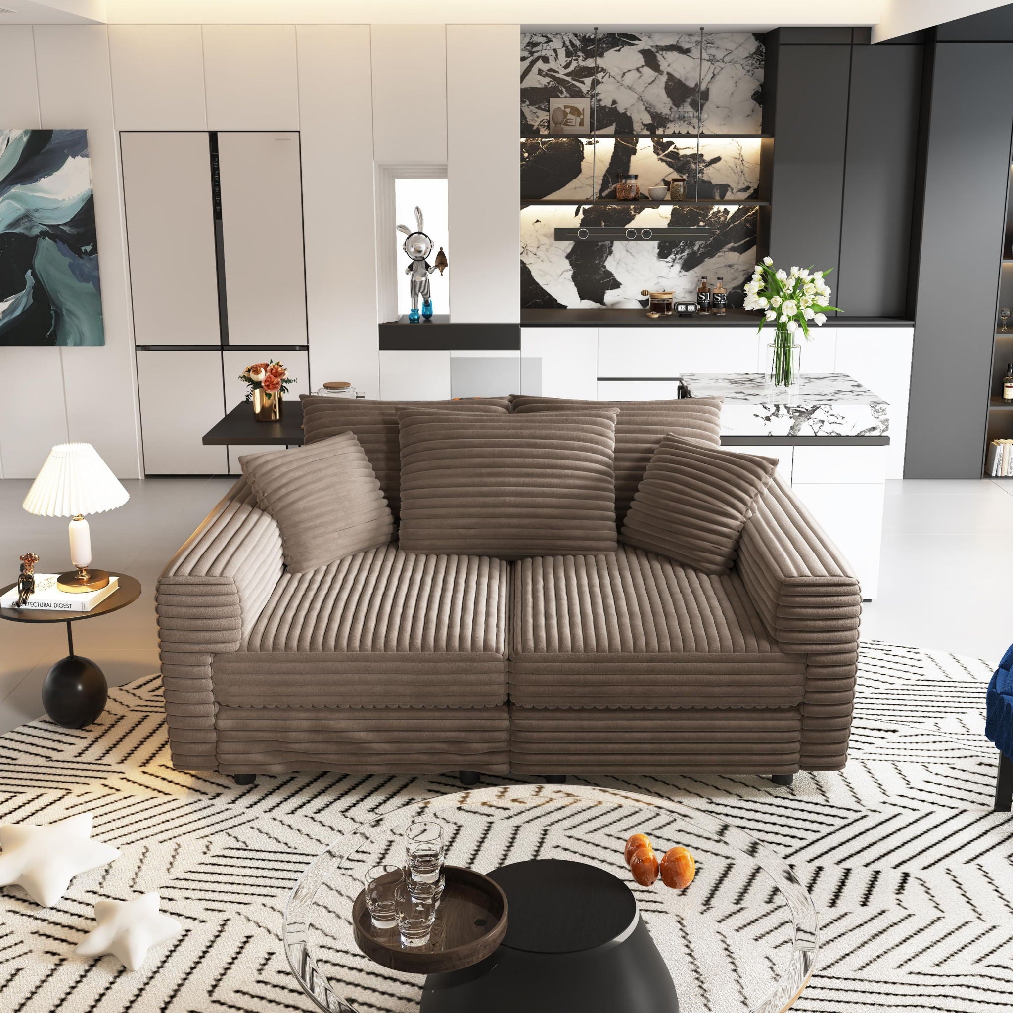4 Seat Sofa, Modern Comfy Upholstered Sofa Cloud Couch, Deep Seat Couches With Soft Pillows