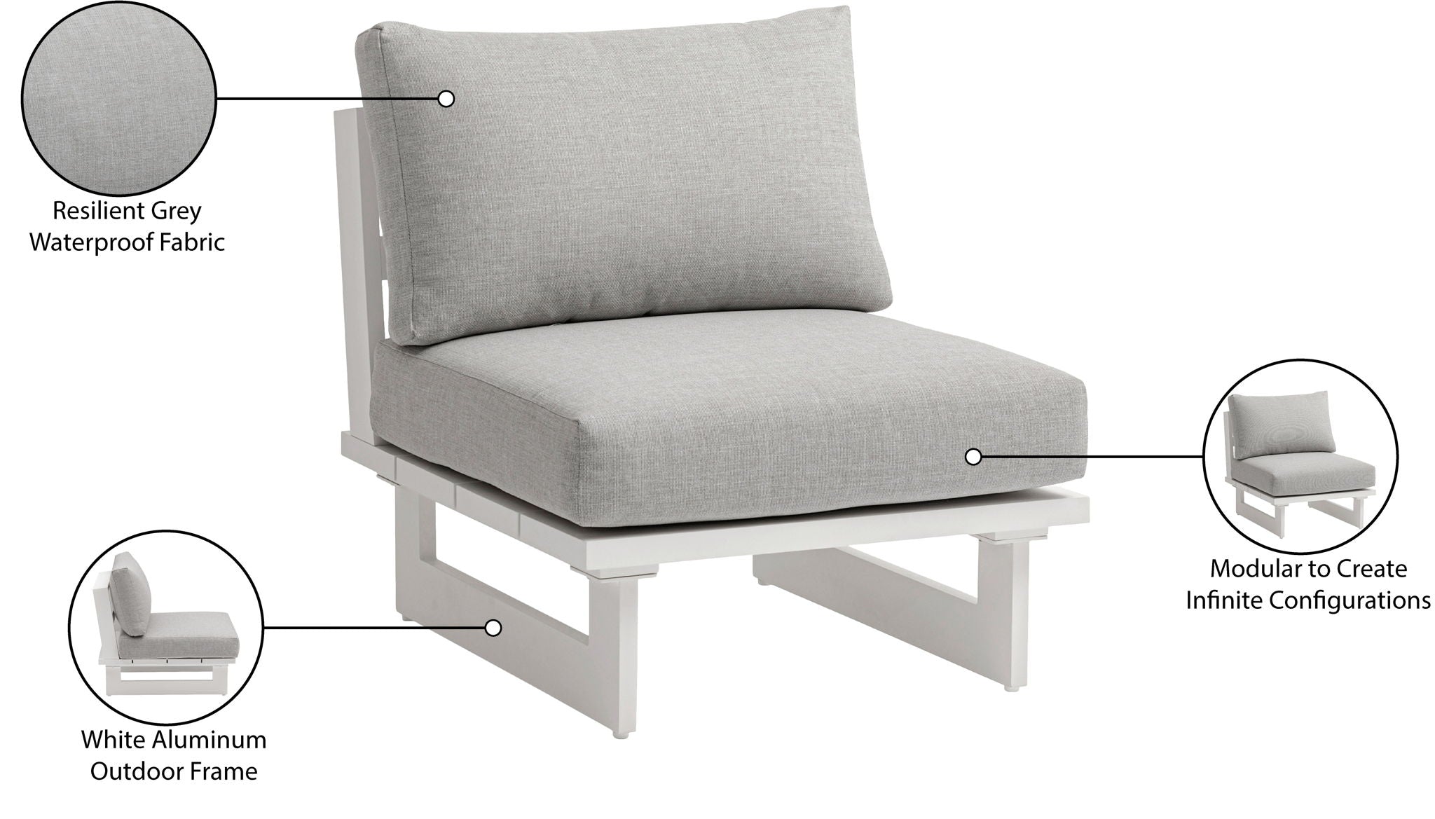Maldives - Water Resistant Outdoor Patio Armless Chair With White Frame